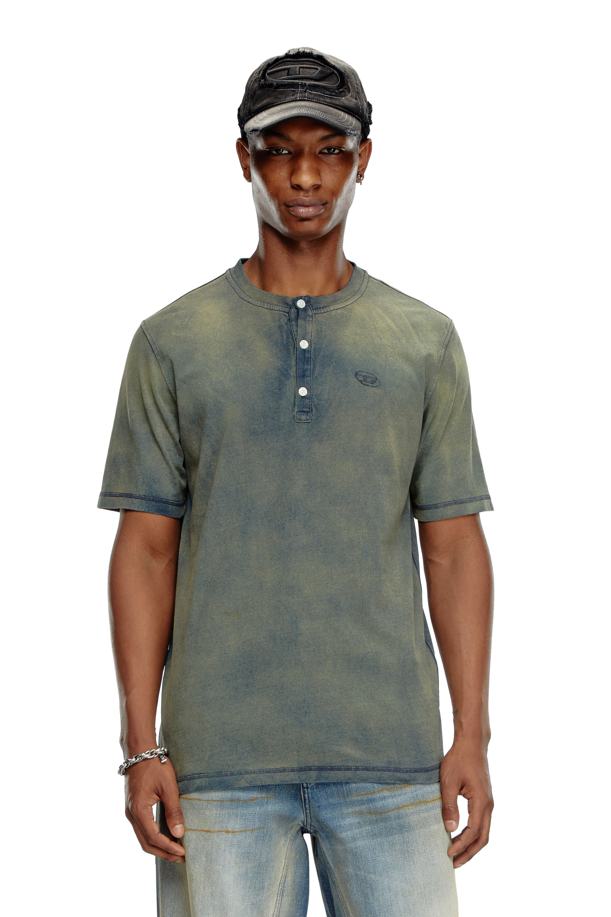 Diesel - T-GOR, Male's Henley T-shirt in treated jersey in ミディアムブルー - 1