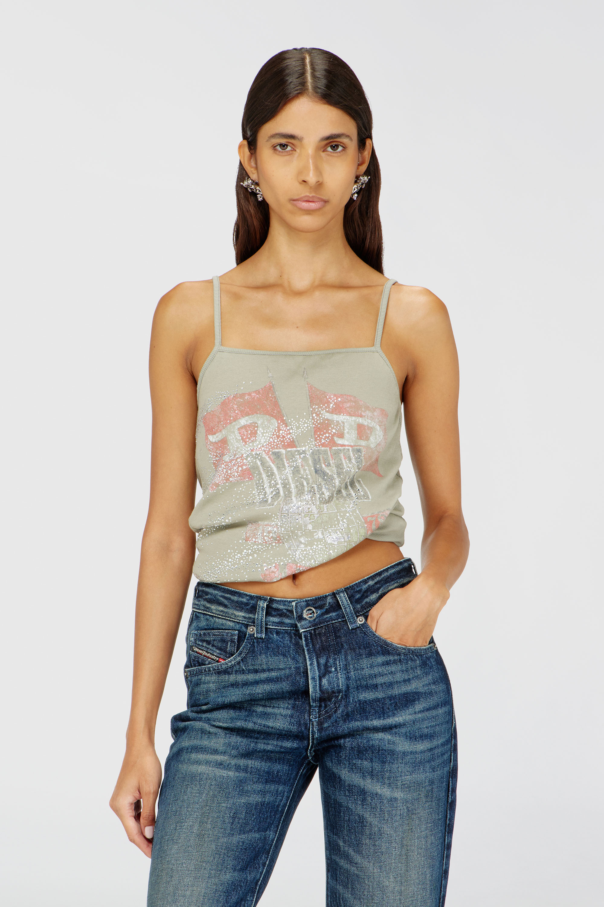 Diesel - T-RECY, Female's Rucked-up camisole in double-layer jersey in ライトグレー - 3