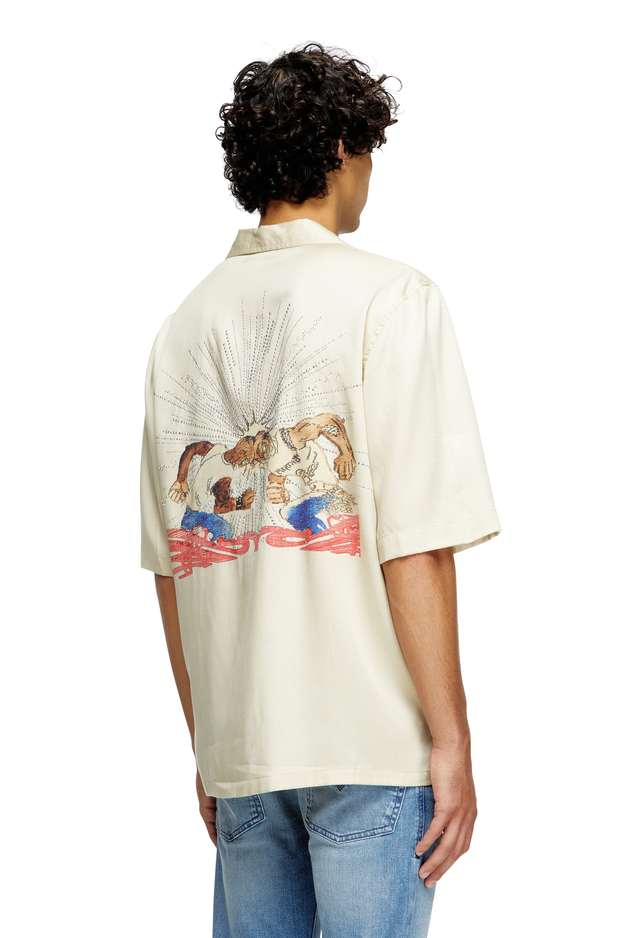 Diesel - S-BRACK-B-EPBR, Male's TENCEL™ shirt with rhinestone graphic in ベージュ - 4
