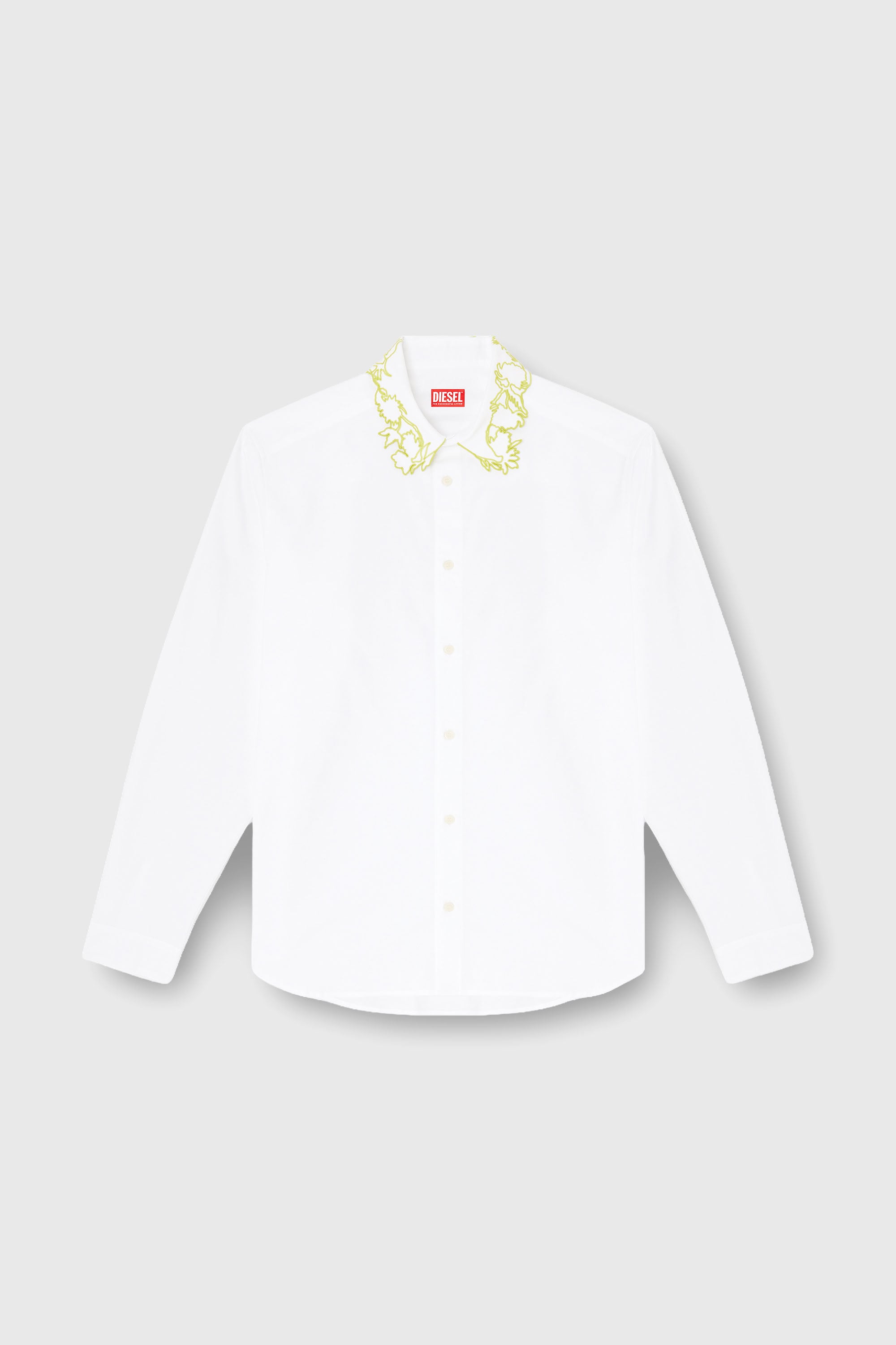 Diesel - S-PLAOUT, Male's Oxford shirt with embroidered collar in ホワイト - 2