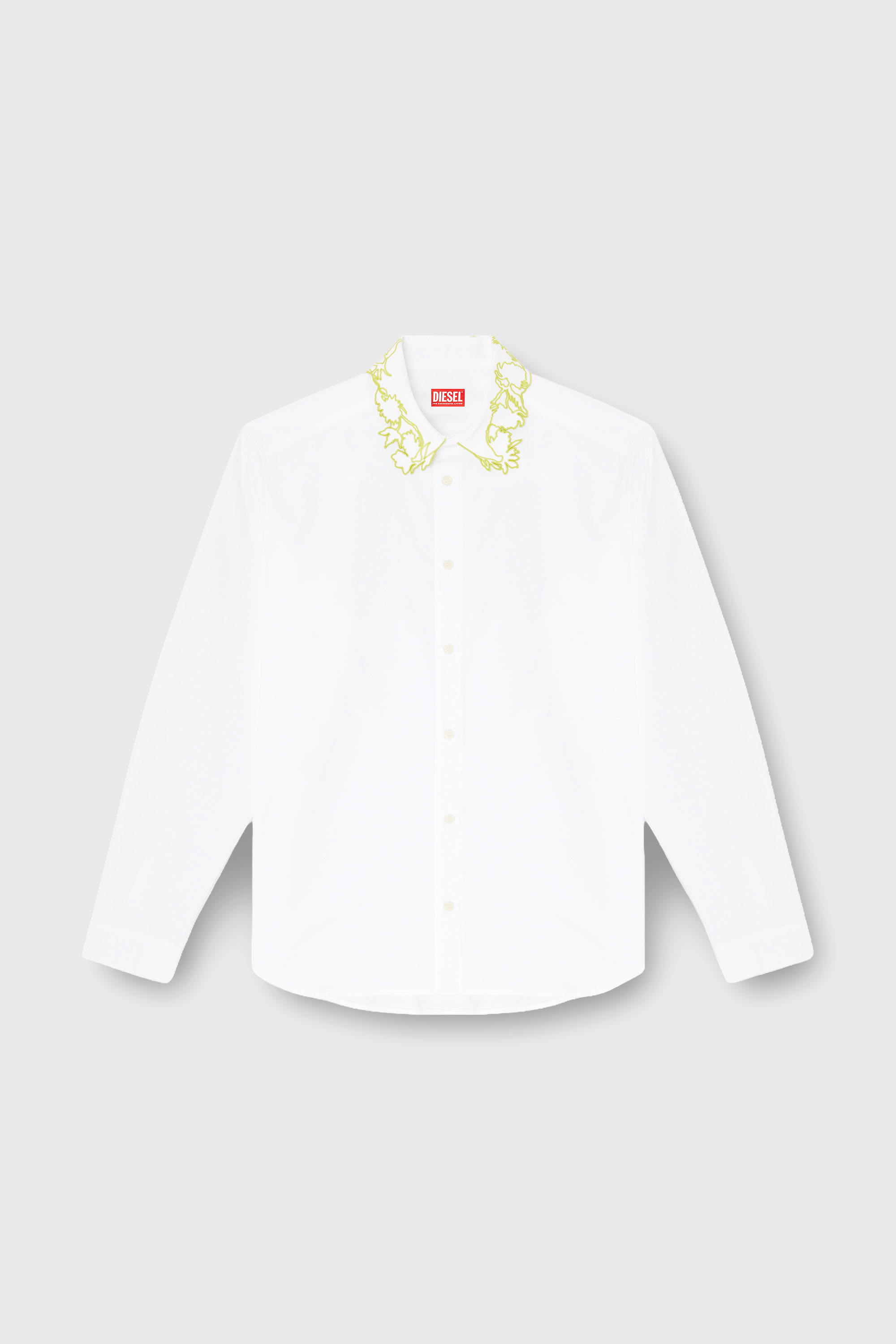 Diesel - S-PLAOUT, Male's Oxford shirt with embroidered collar in ホワイト - 2