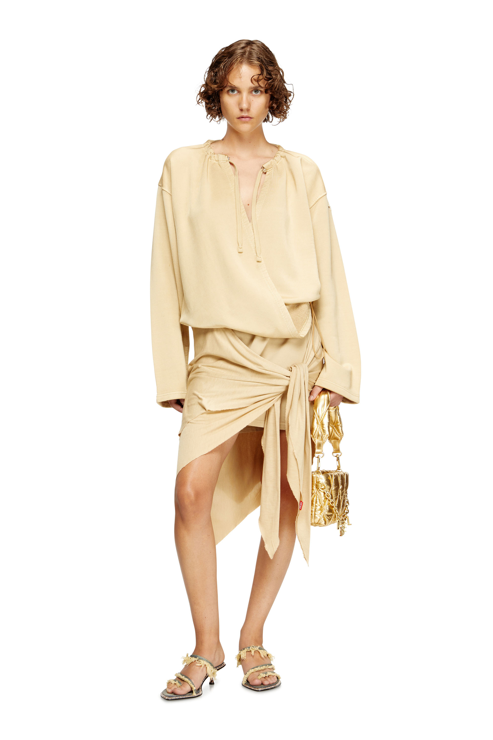 Diesel - D-CREED, Female's Draped dress with ruched skirt in ライトブラウン - 1