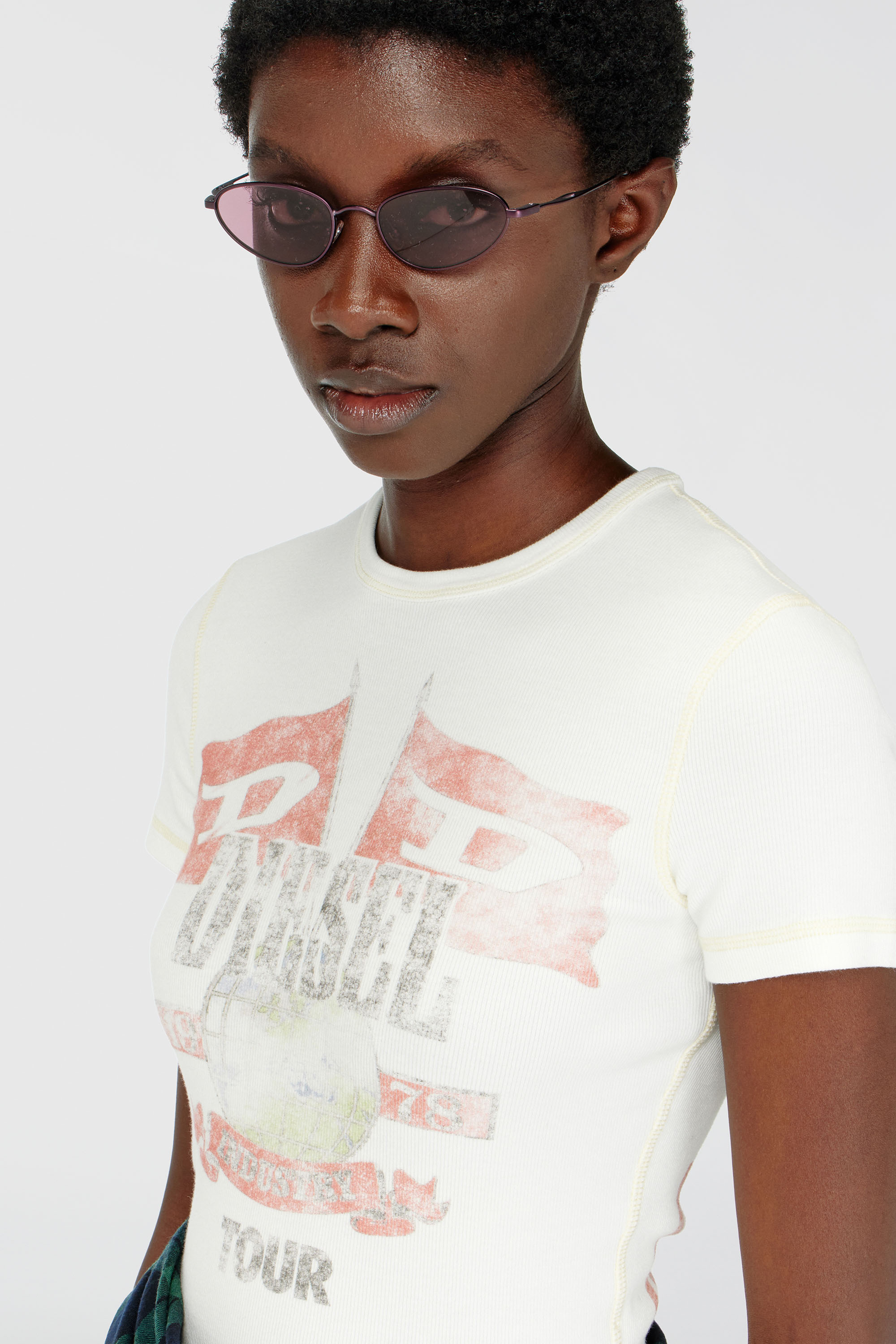 Diesel - T-MARSY-RIB, Female's Ribbed T-shirt with concert graphics in null - 5