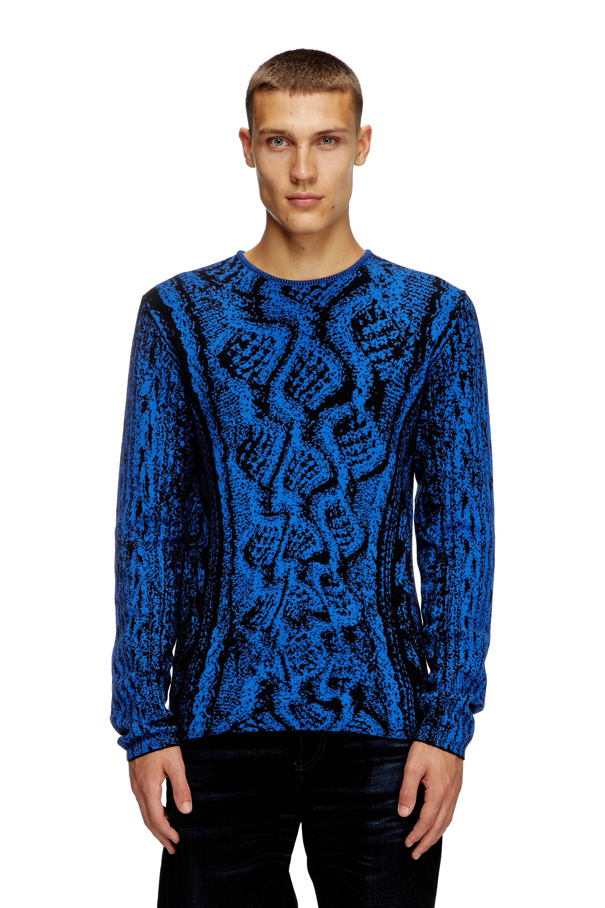 Diesel - K-MASTICE, Male's Cotton jumper with trompe l'oeil effect in アジュール - 5