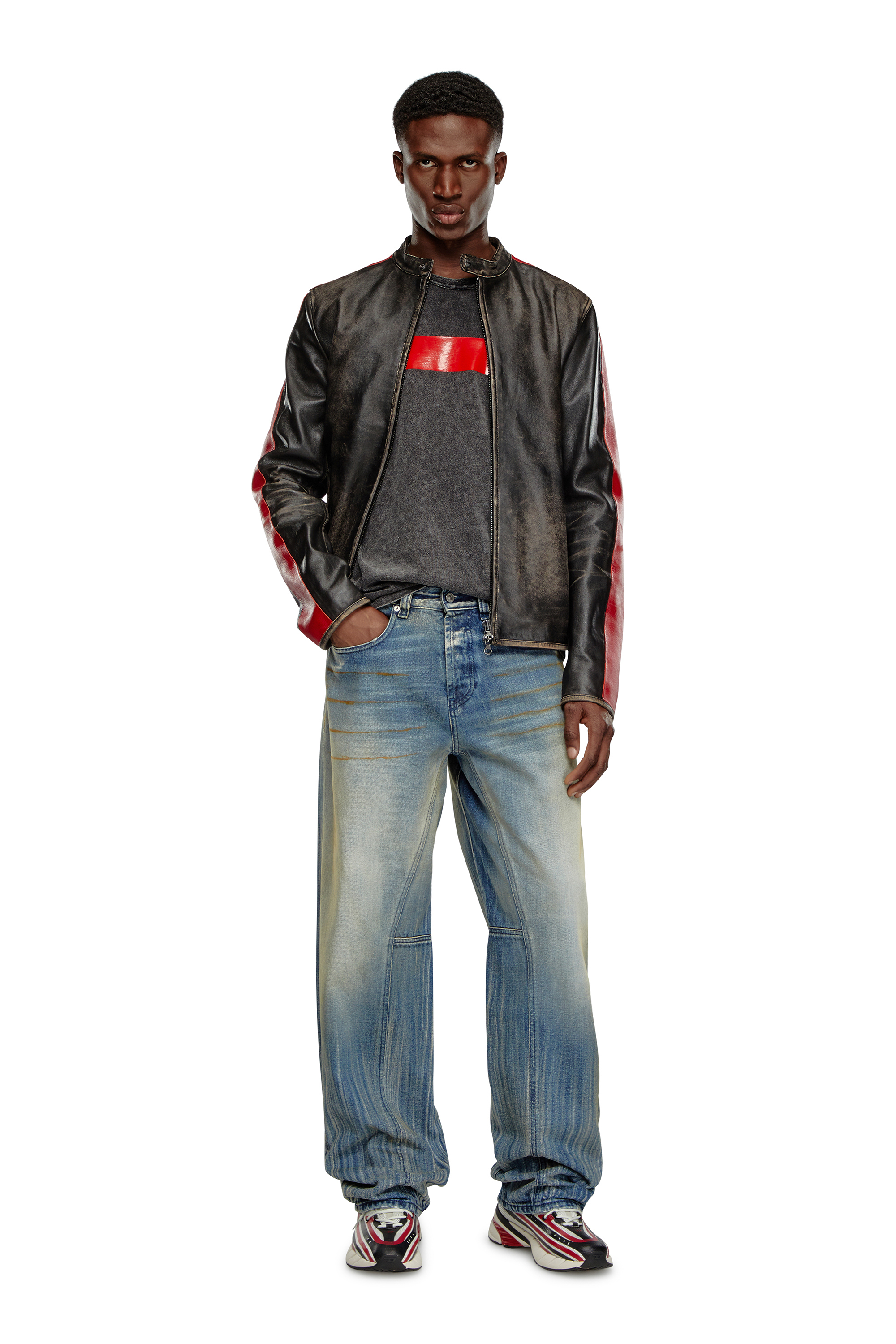 Diesel - D-AIRSPEED LOW, Male's D-Airspeed Low-Striped sneakers in coated mesh in ブラック/レッド - 7