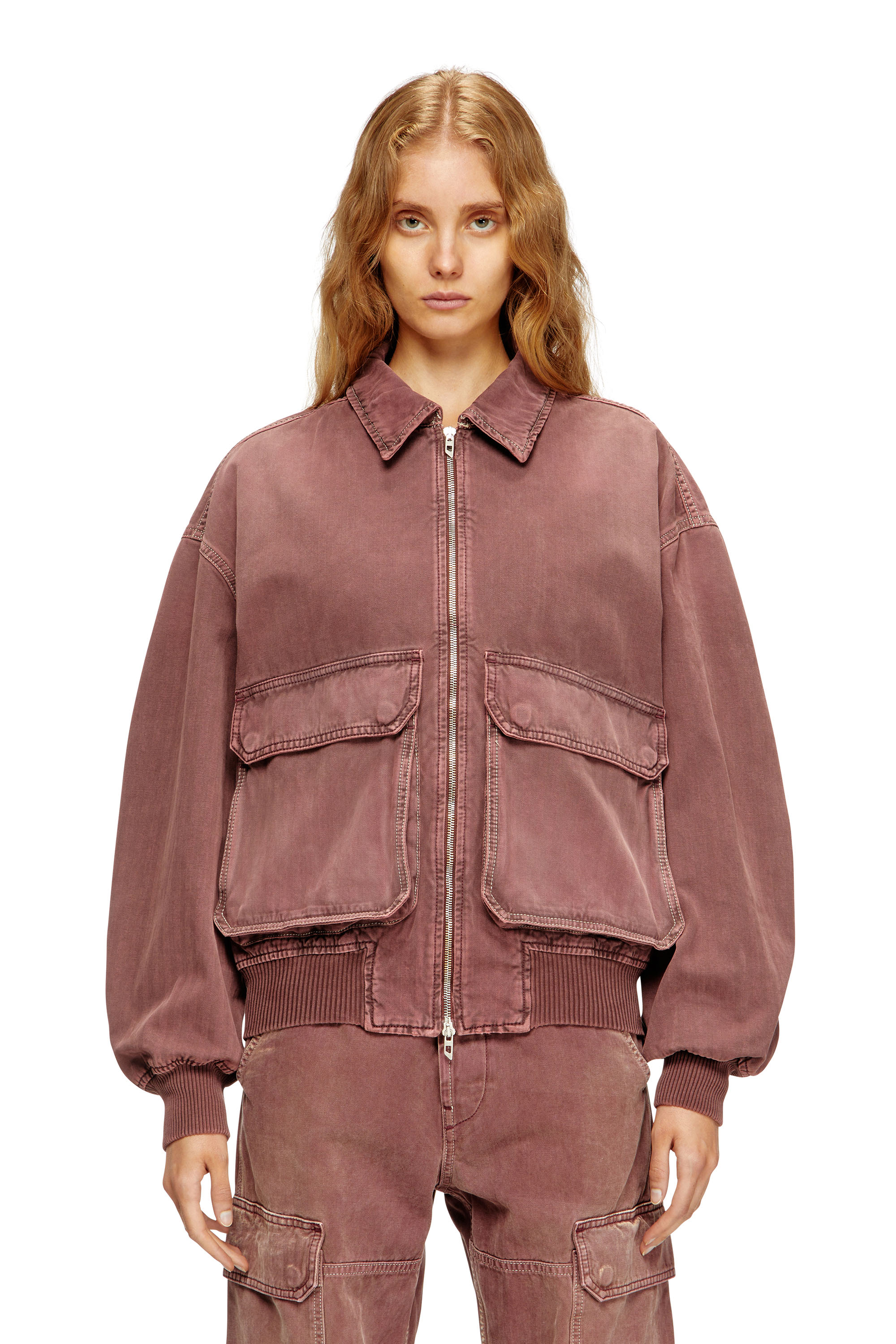 Diesel - D-KURZ, Unisex's Jacket in coloured herringbone denim in ブラウン - 1