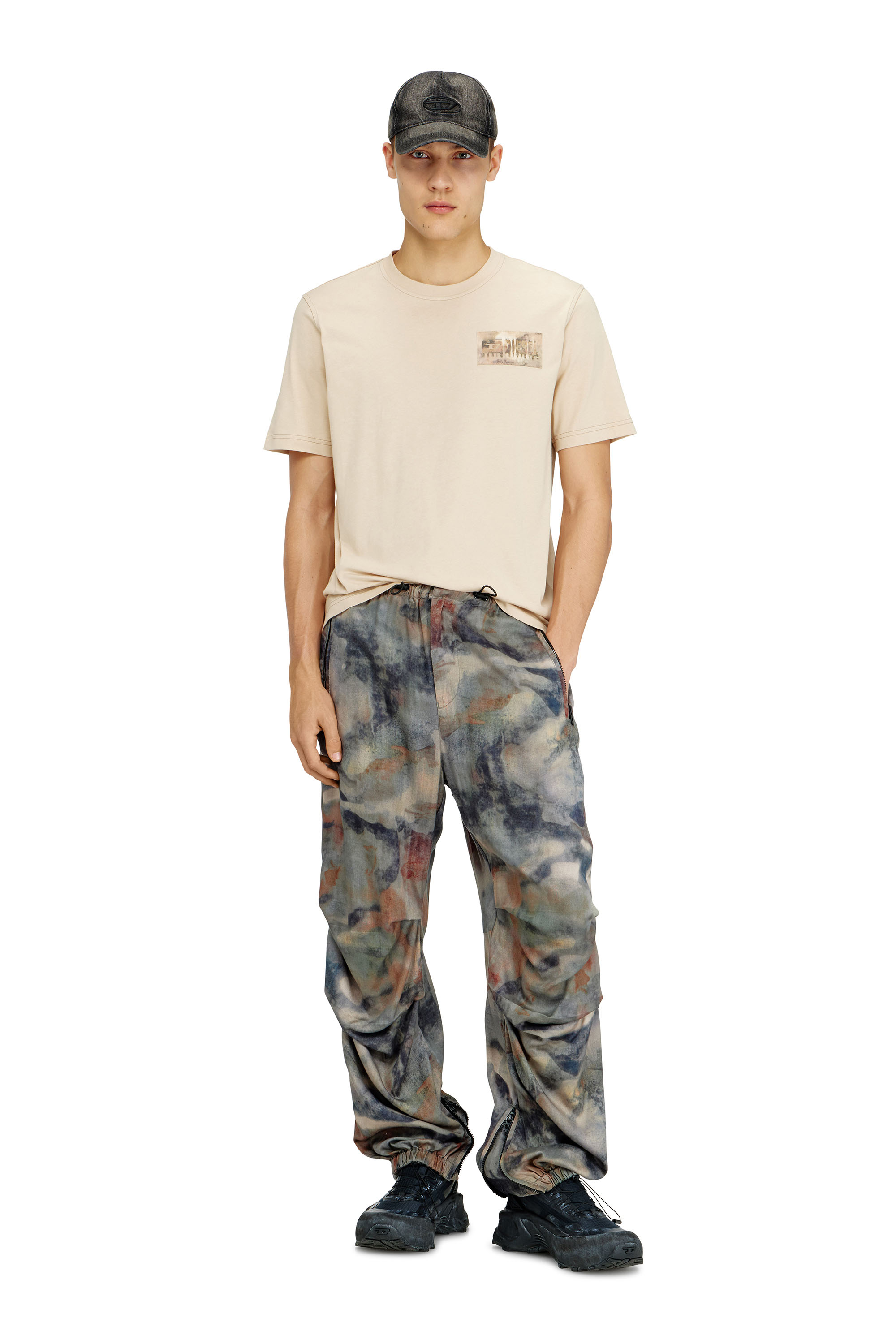 Diesel - T-ADJUST-V4, Male's T-shirt with camouflage patch in ライトブラウン - 1