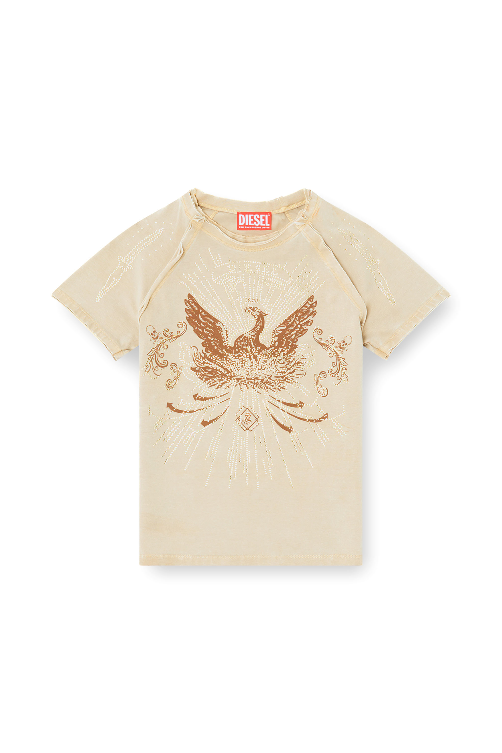 Diesel - T-ROWEENA, Female's Phoenix T-shirt with rhinestones in ライトブラウン - 4