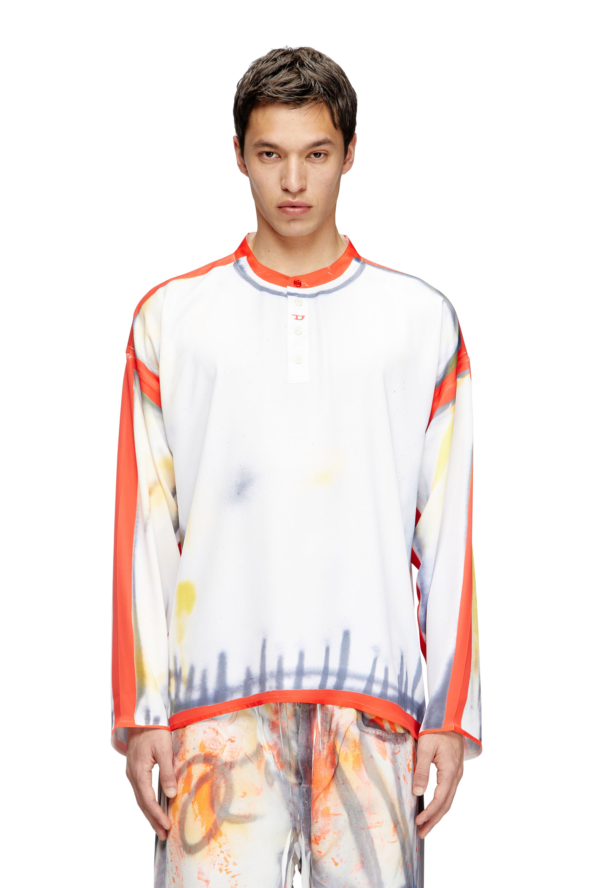 Diesel - T-OLAVI-A-SER-GRAFFITI-USA, Unisex's Henley top with graffiti print in レッド/ホワイト - 3