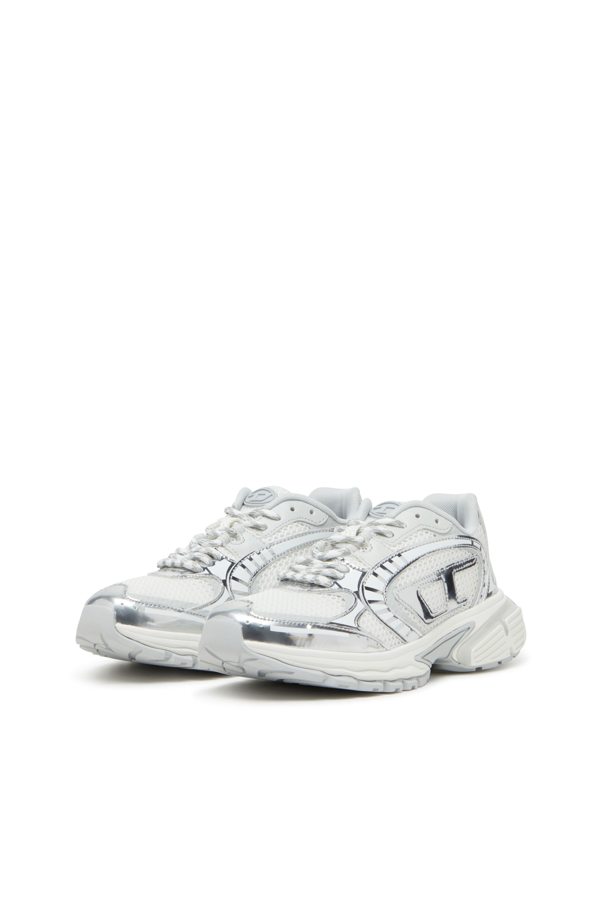 Diesel - S-PRO-V-DENSE LOW W, Female's S-Pro-V-Dense-Metallic mesh sneakers with Oval D logo in ホワイト/シルバー - 9