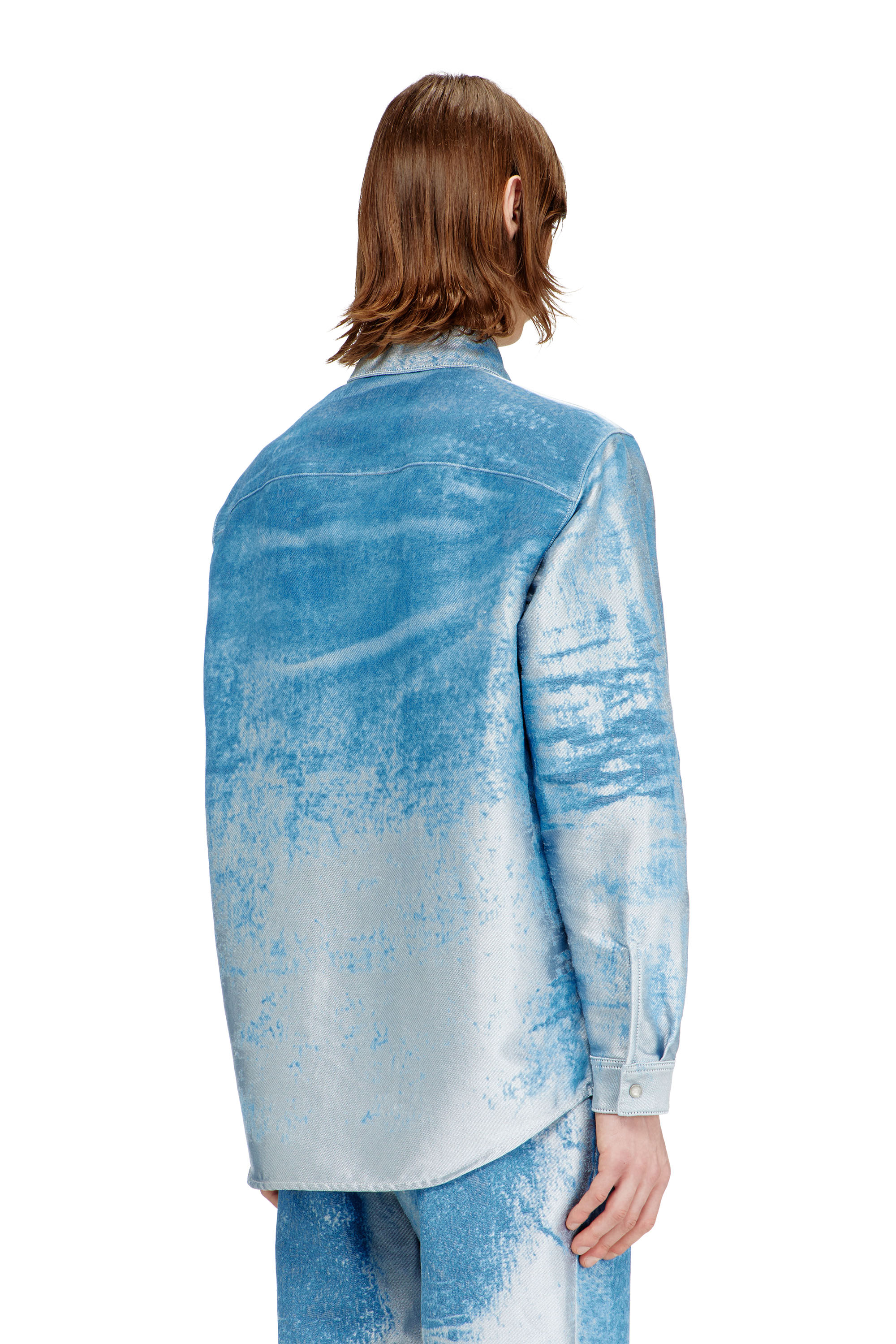 Diesel - D-KELMAR-FSI, Male's Shirt in coloured satin denim in ライトブルー - 4
