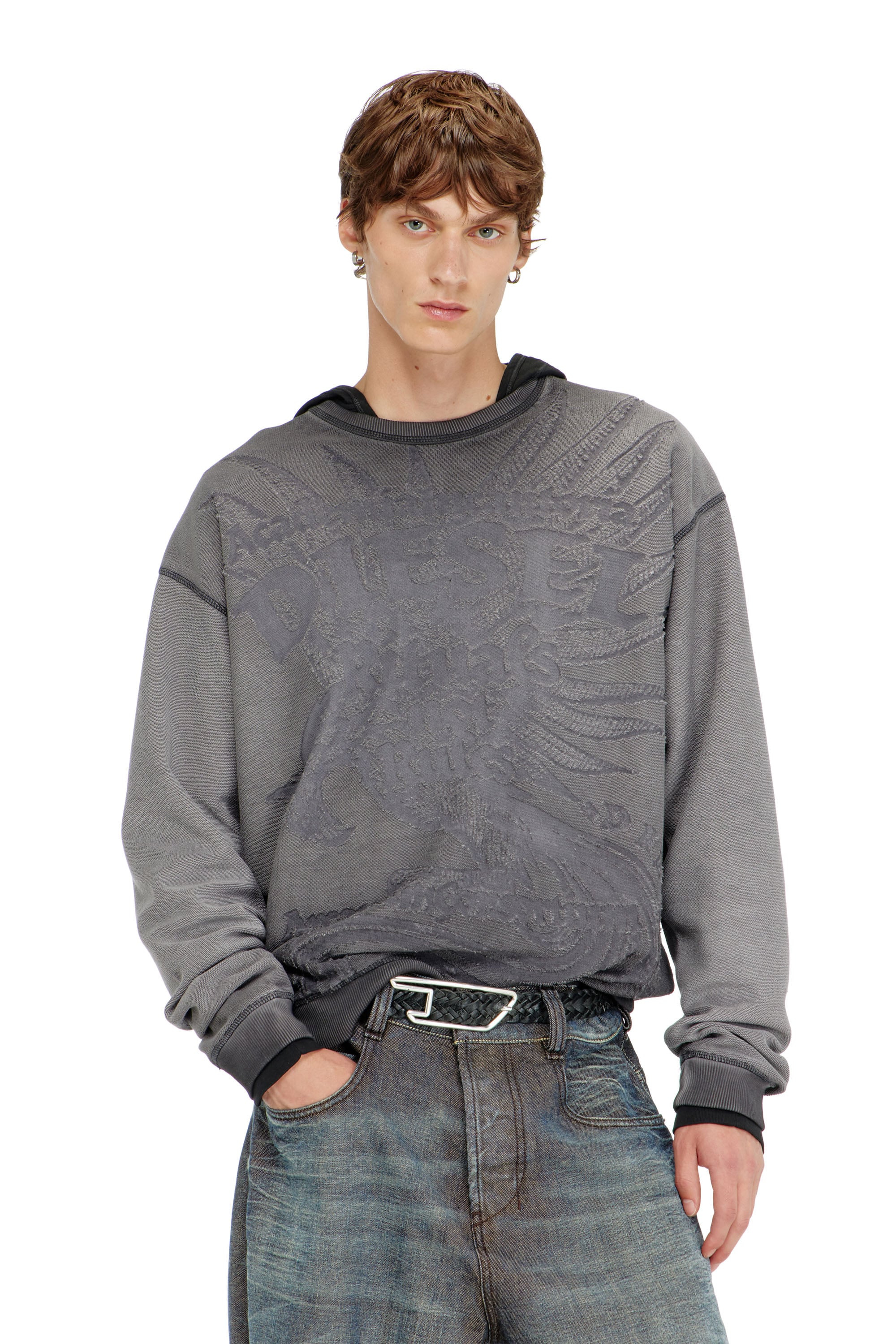Diesel - S-ARON-RAW, Male's プルオーバースウェット in ダークグレー - 1