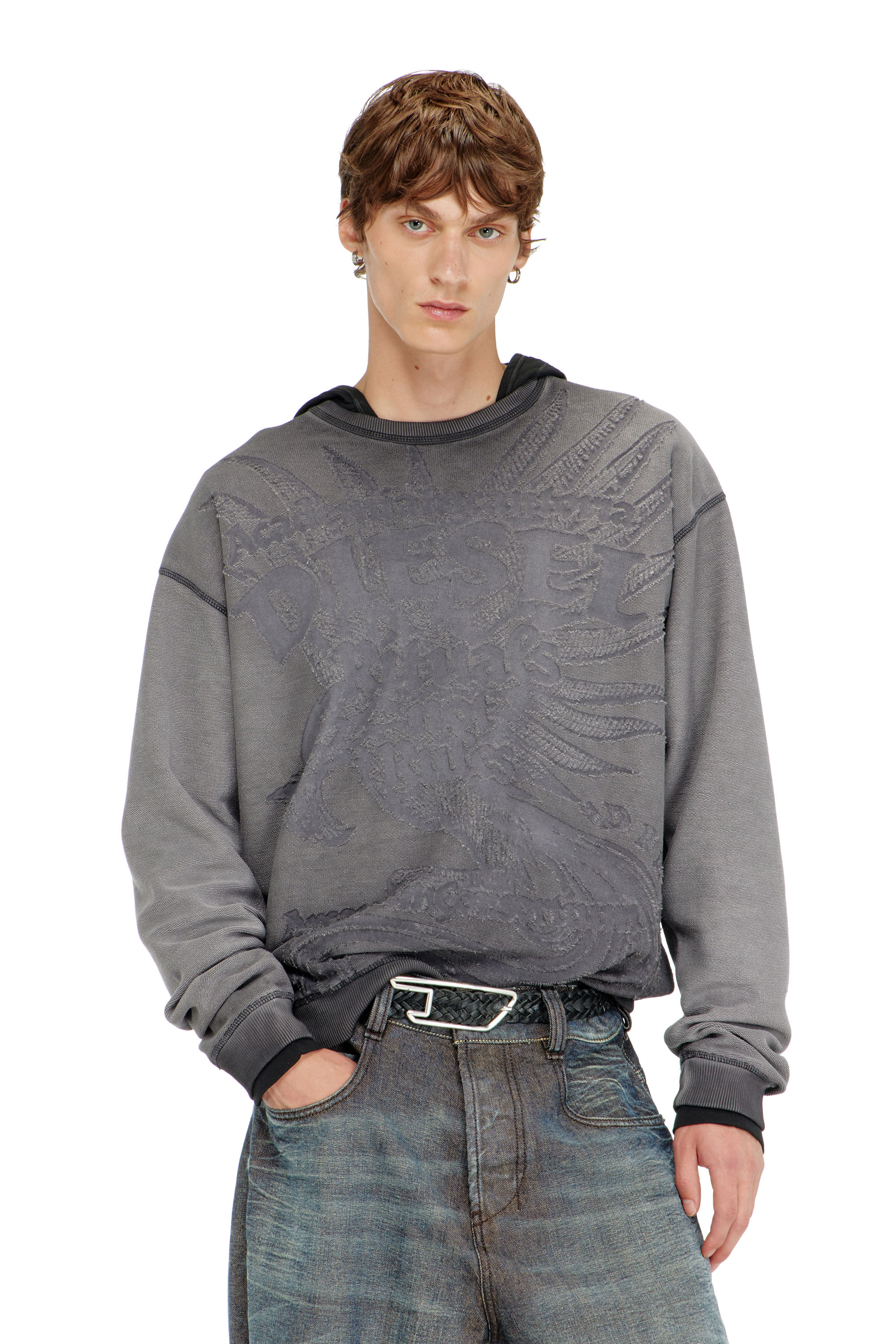 Diesel - S-ARON-RAW, Male's プルオーバースウェット in ダークグレー - 3