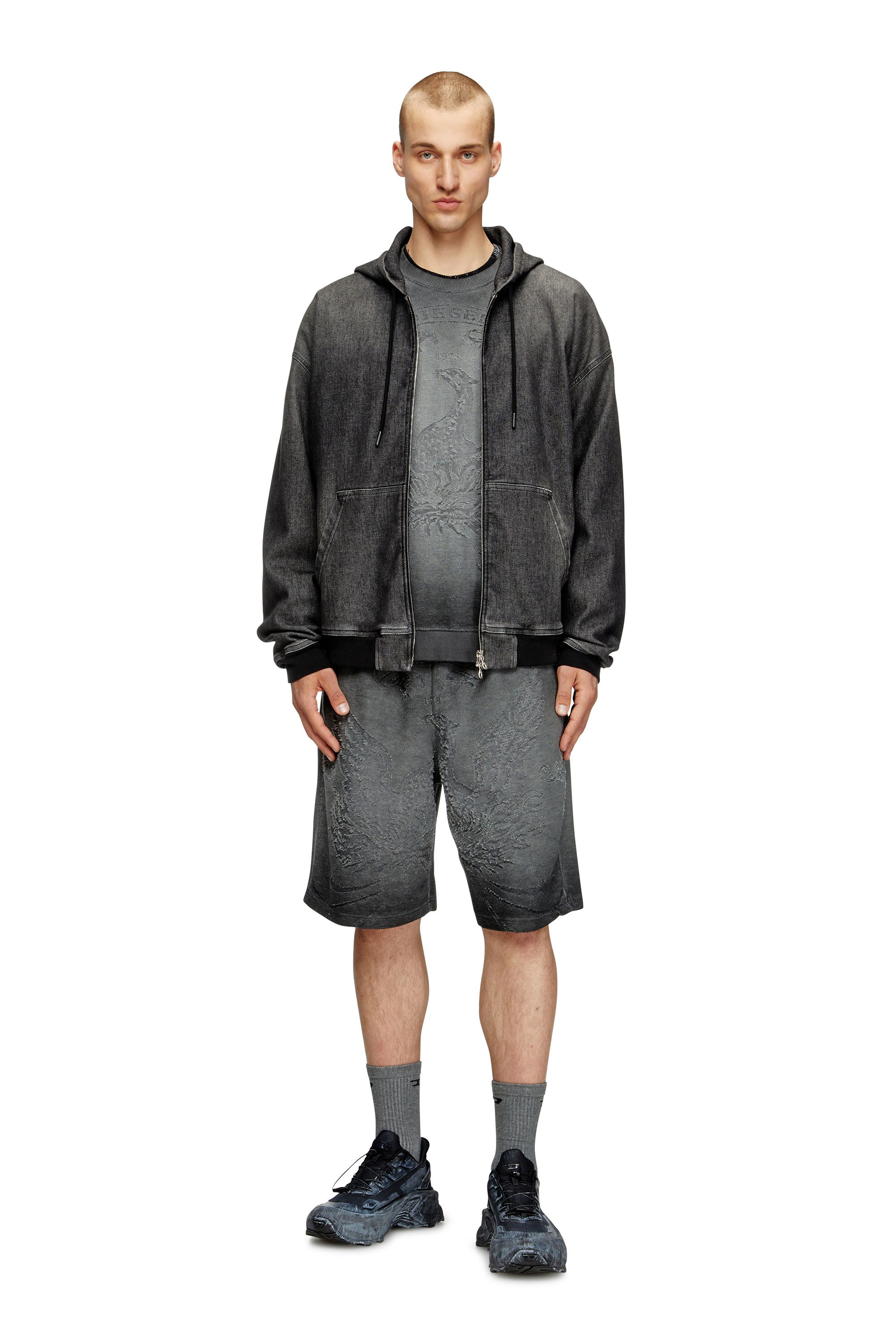 Diesel - P-CROWDE, Male's Sweat shorts with phoenix devoré in ダークグレー - 2