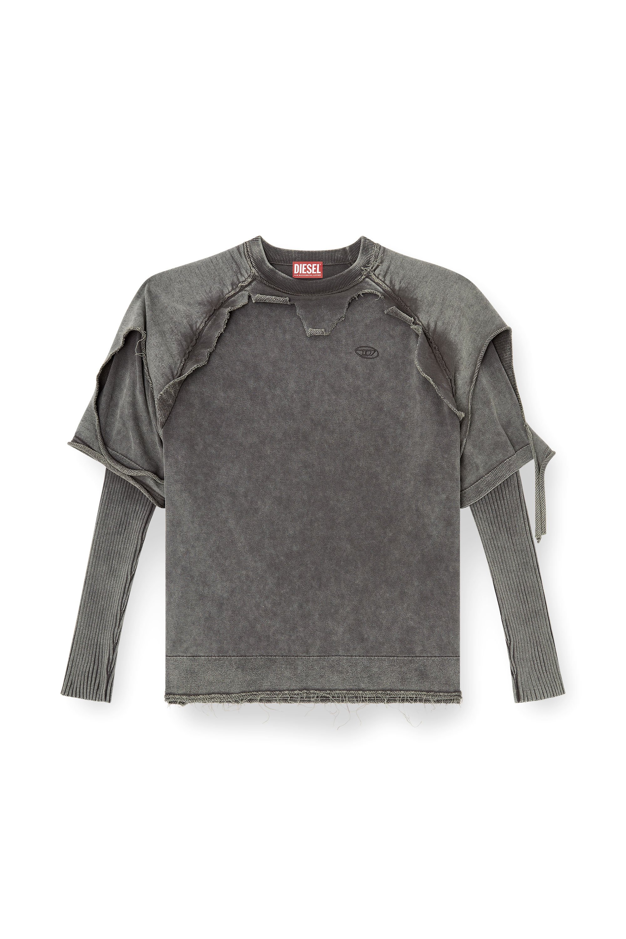 Diesel - K-PETRO, Male's Layered sweater with destroyed effect in ダークグレー - 3
