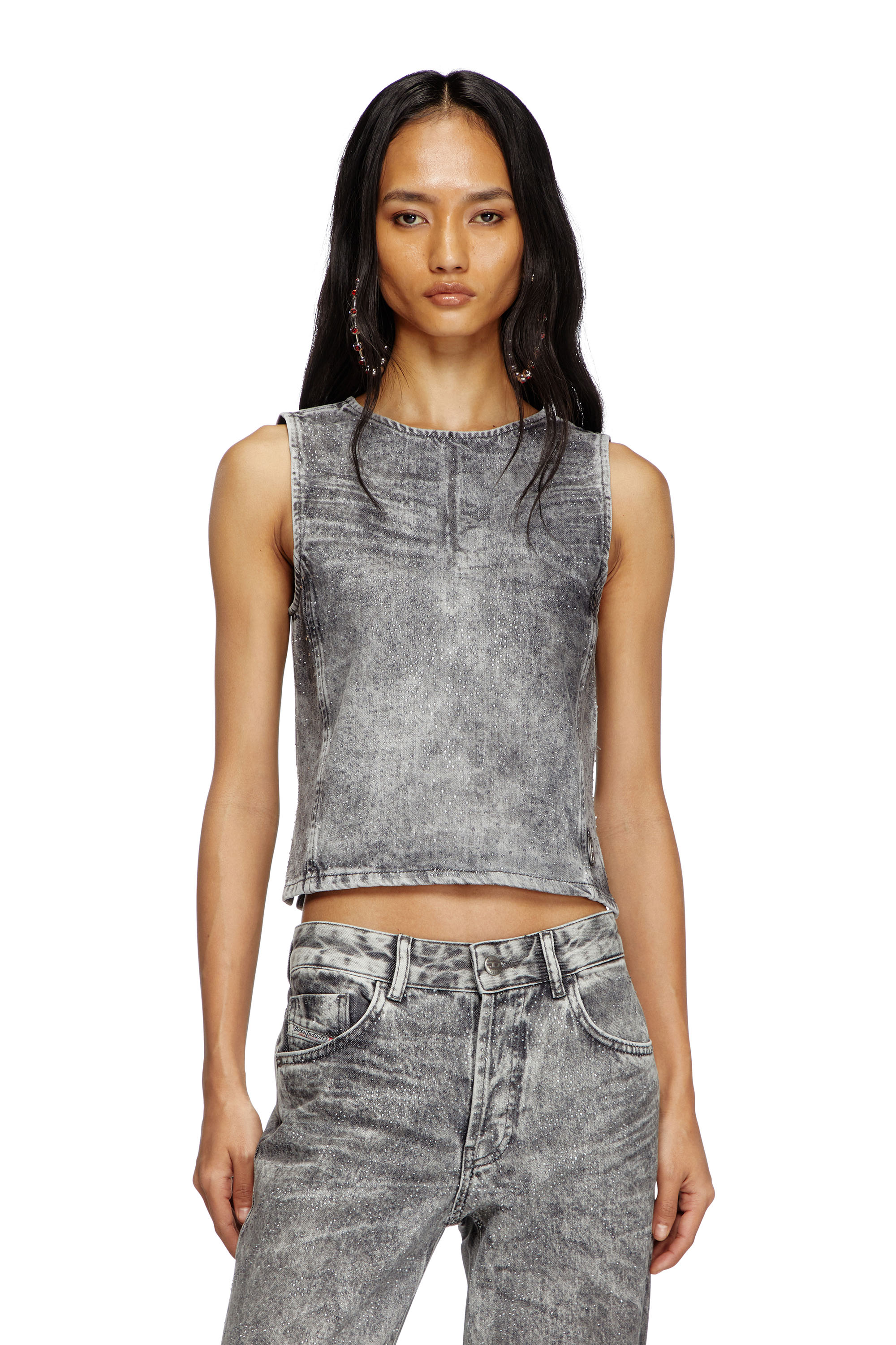 Diesel - DE-PINAR-S, Female's Sleeveless top in crystal denim in ダークグレー - 1
