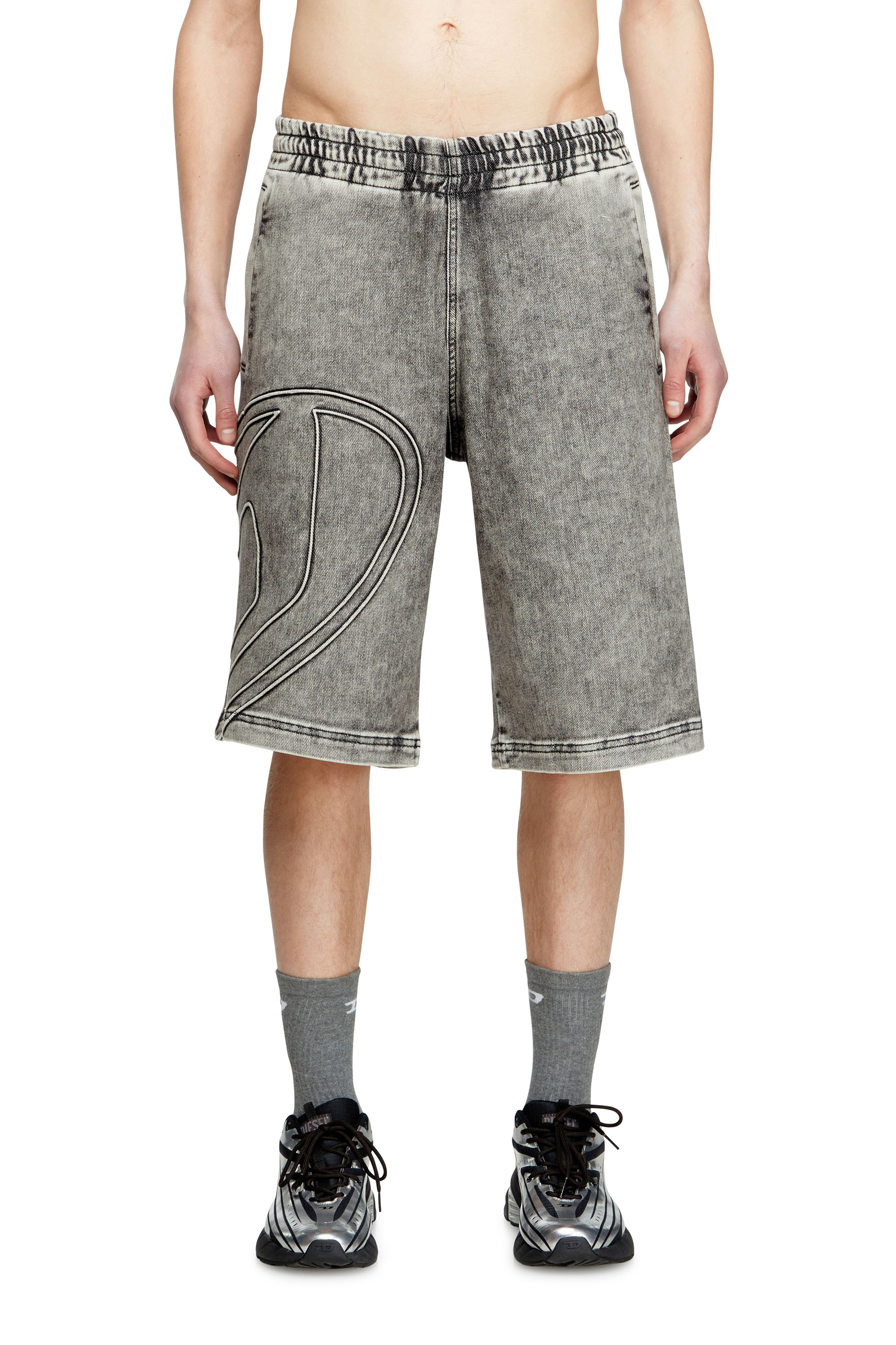 Diesel - D-ENNY-S TRACK, Unisex's Track Denim bermudas with Oval D in グレー - 3
