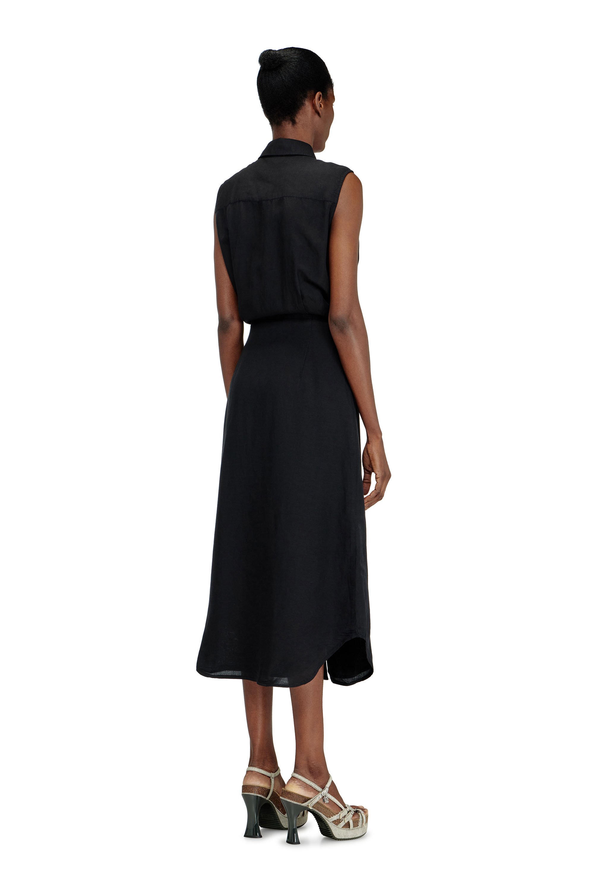 Diesel - D-ELTA-SL, Female's Linen-blend midi dress with knot detail in ブラック - 3