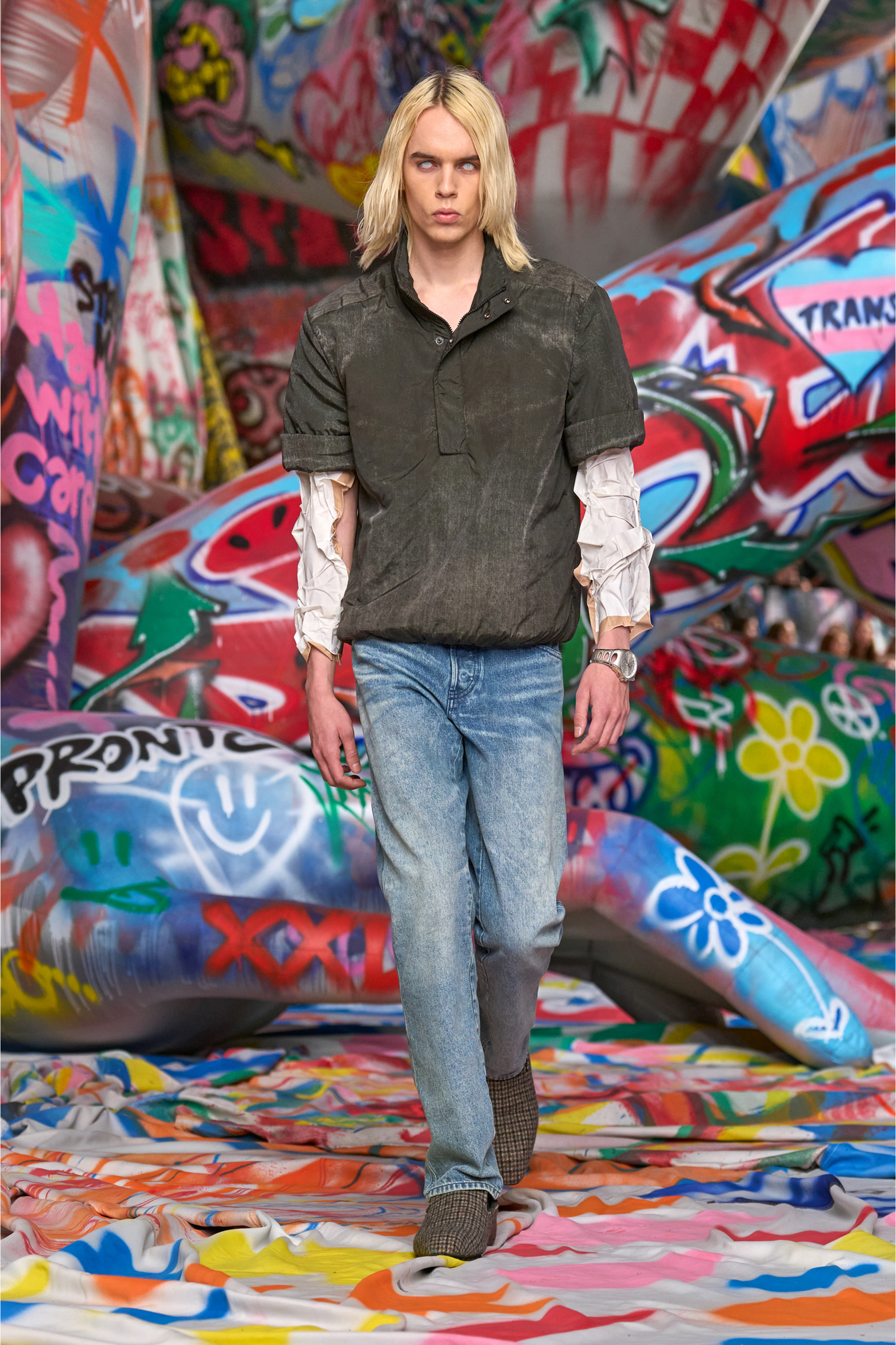 Diesel - J-VALOIS, Male's Short-sleeve jacket in denim-effect nylon in ブラック - 3