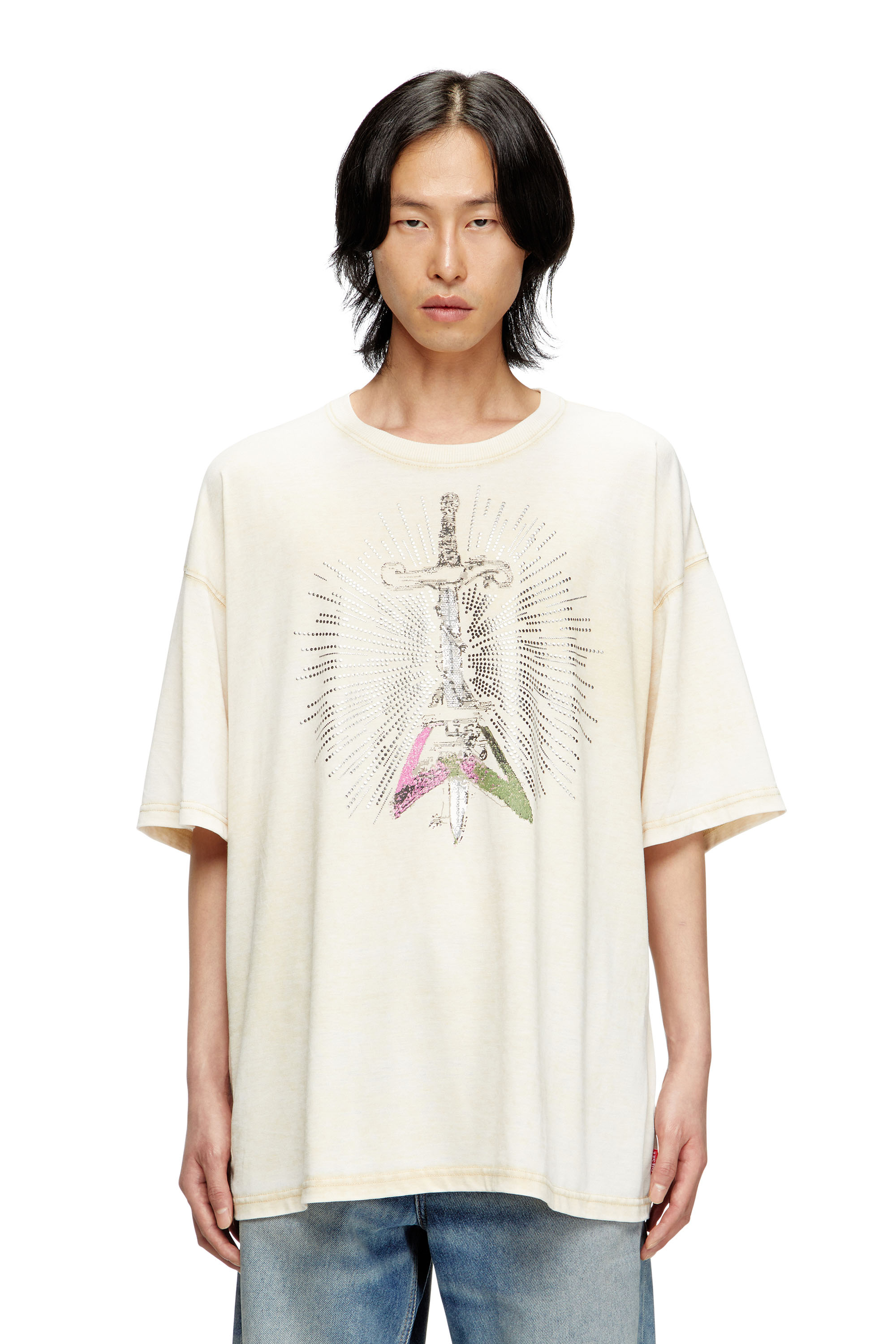 Diesel - T-BOXT-T18, Male's T-shirt with sword print in ベージュ - 1
