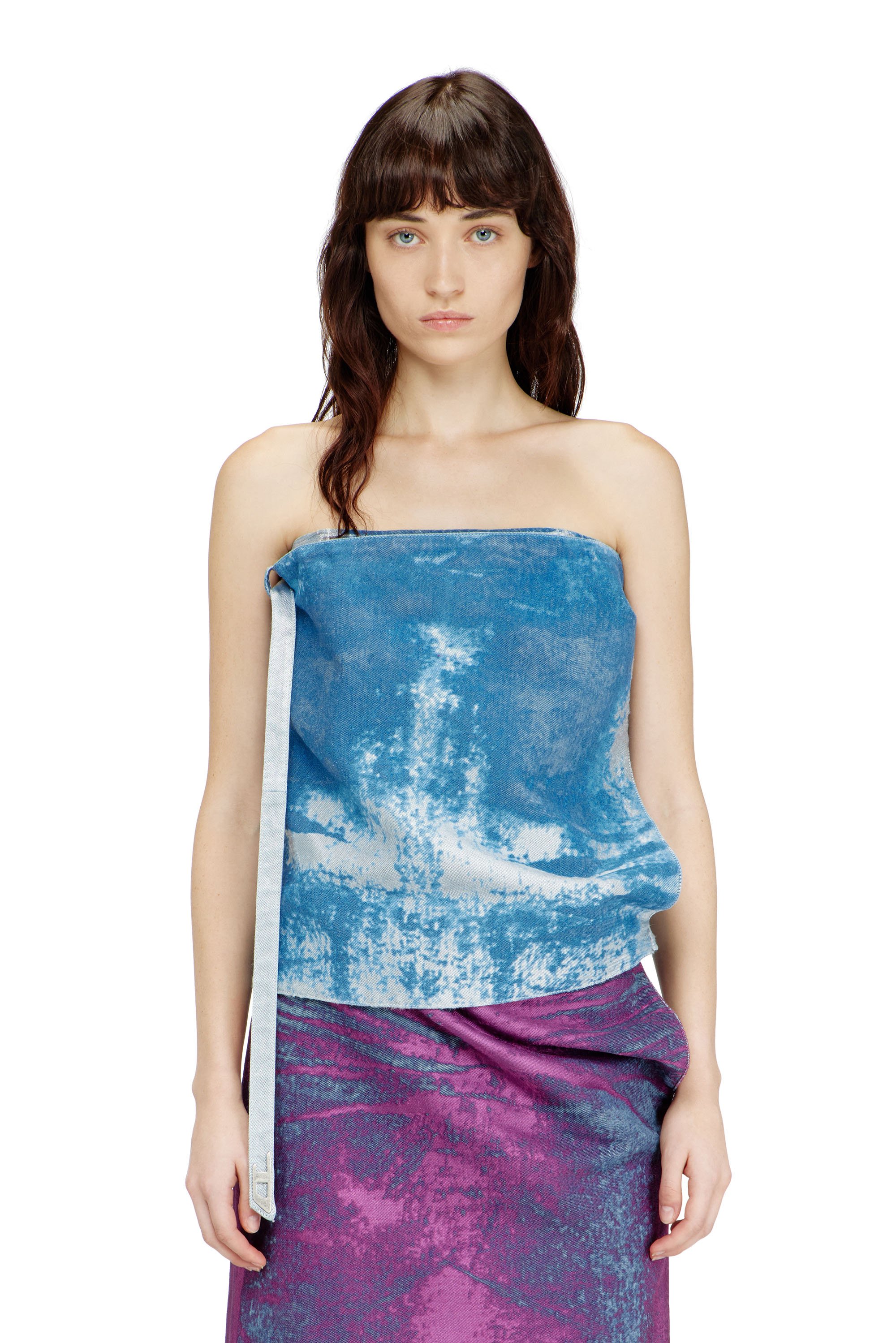 Diesel - DE-SANDIE-FSI, Female's Sleeveless top in coloured satin denim in ブルー - 1