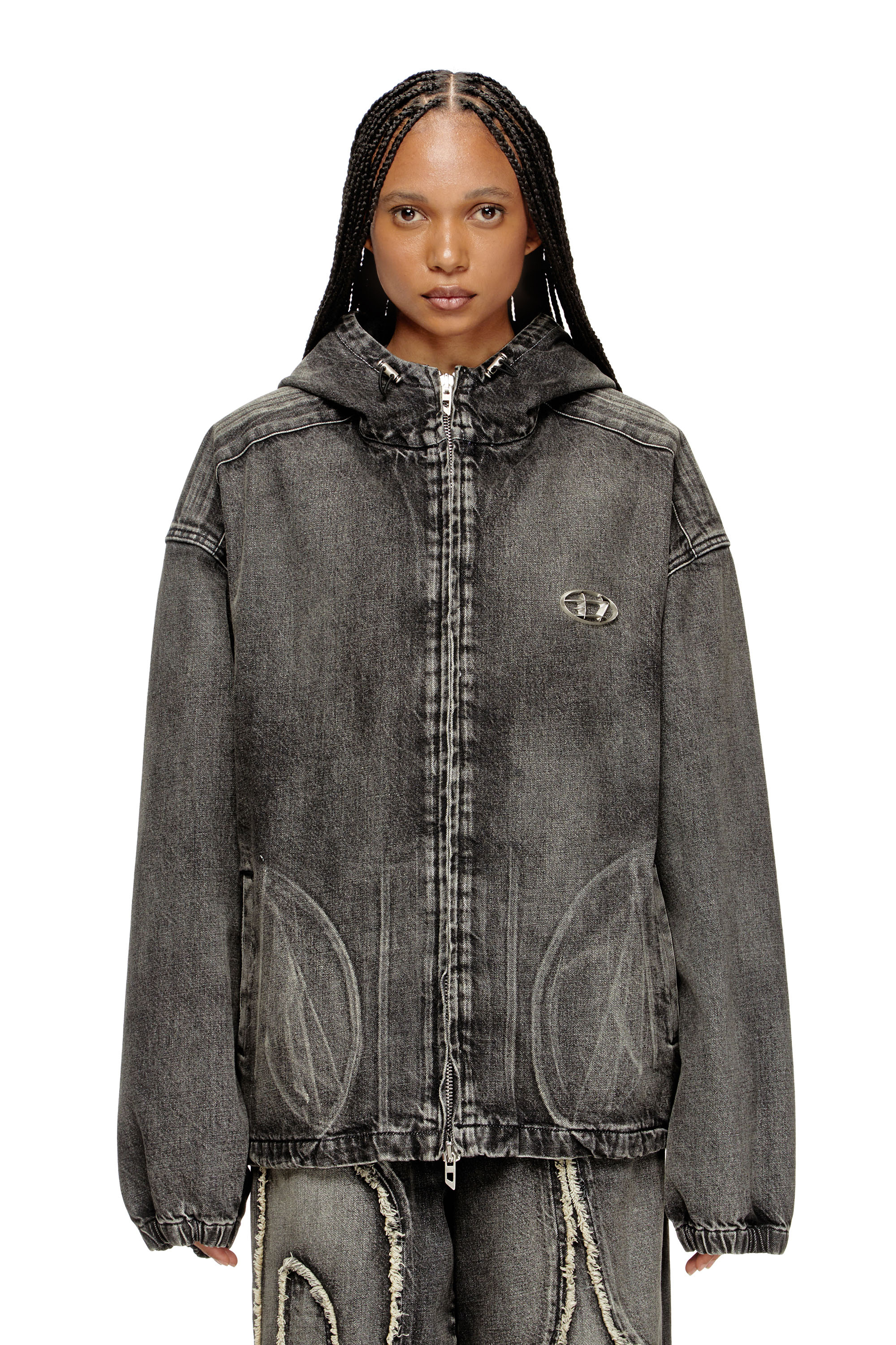 Diesel - THUGJACK, Unisex's Hooded jacket in faded denim in ブラック - 6