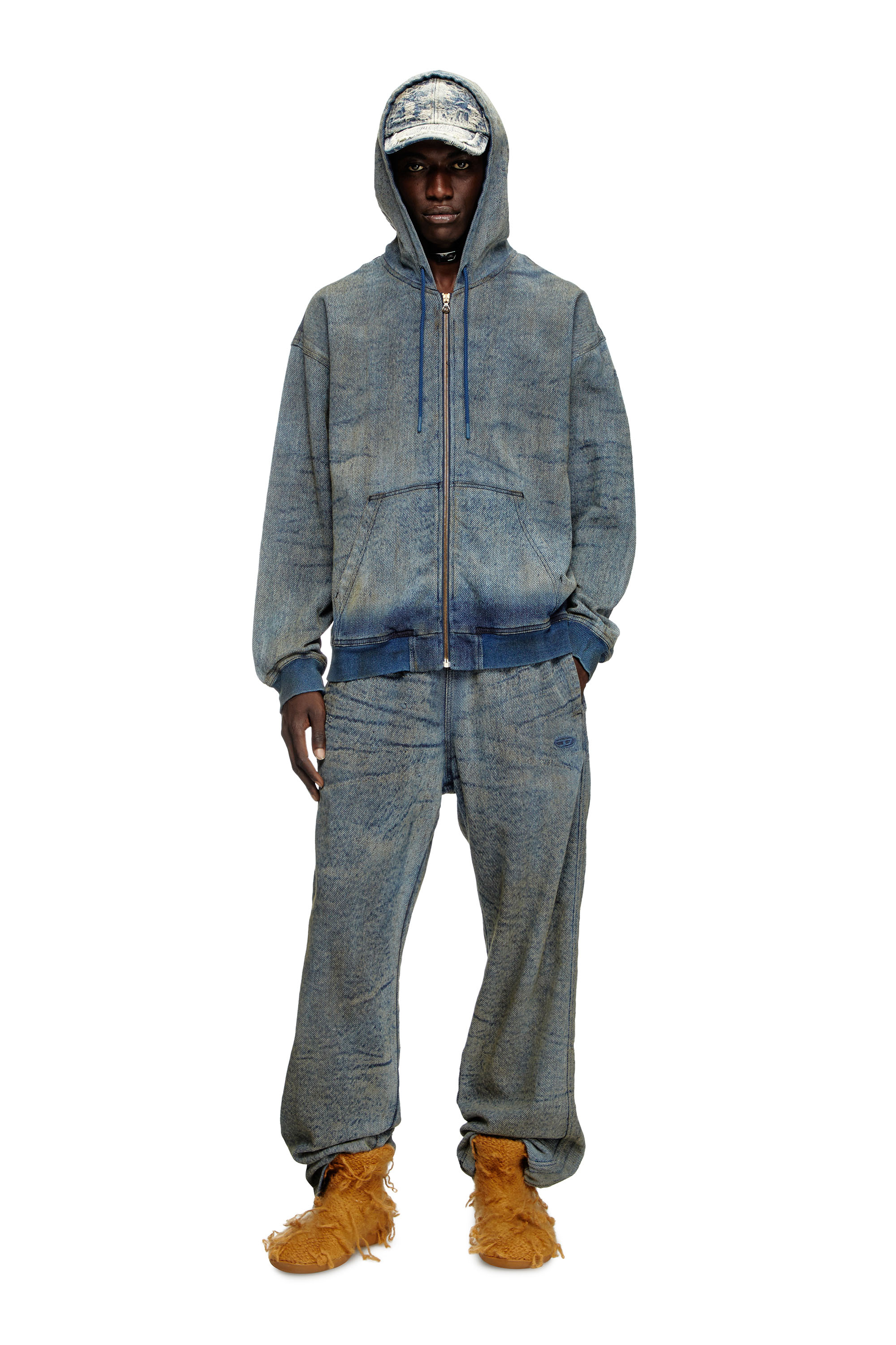 Diesel - D-HARI-FSF, Unisex's Zip-up hoodie in jacquard denim in ミディアムブルー - 2
