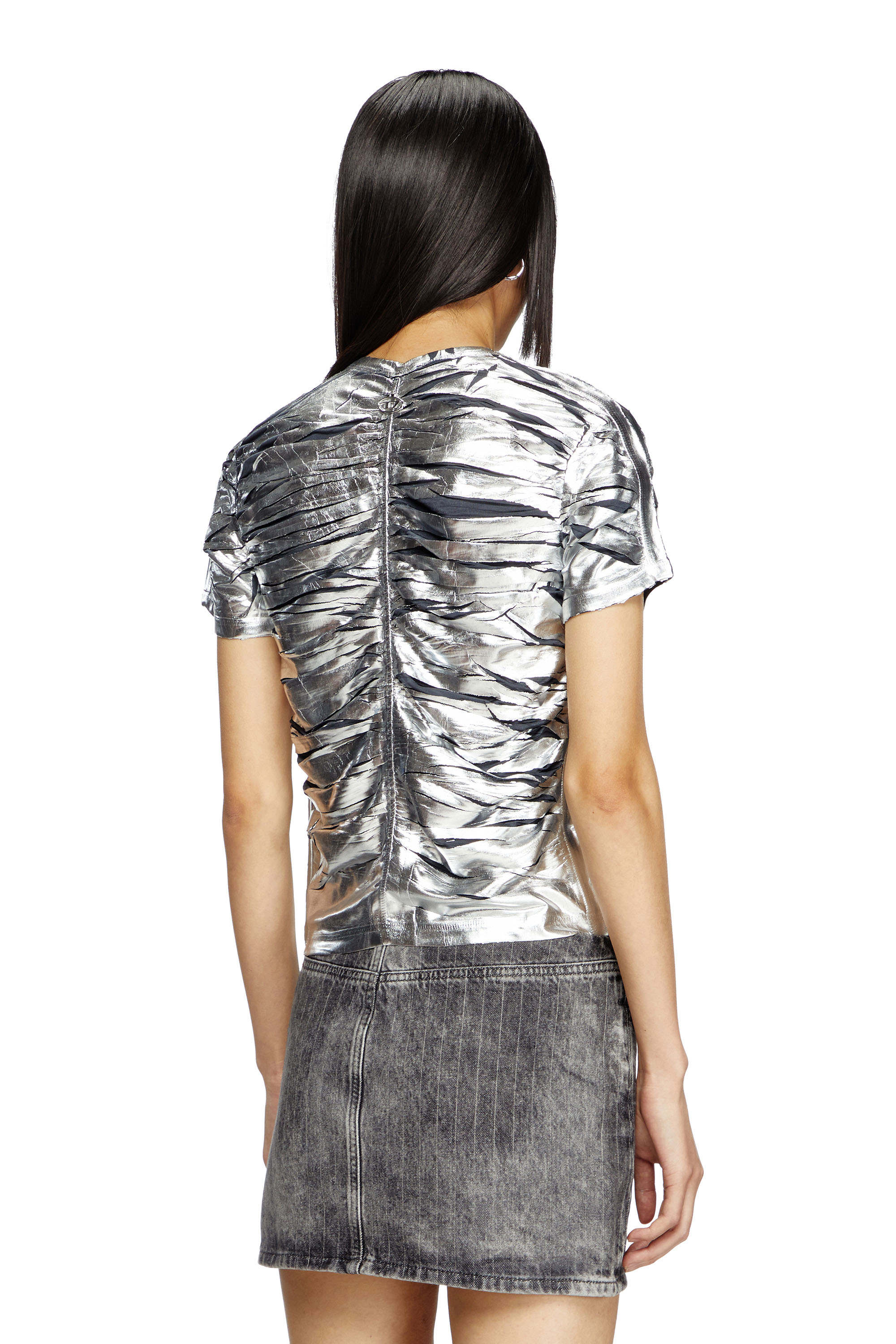 Diesel - T-AI, Female's Gathered slim fit T-shirt in シルバー/ブルー - 4