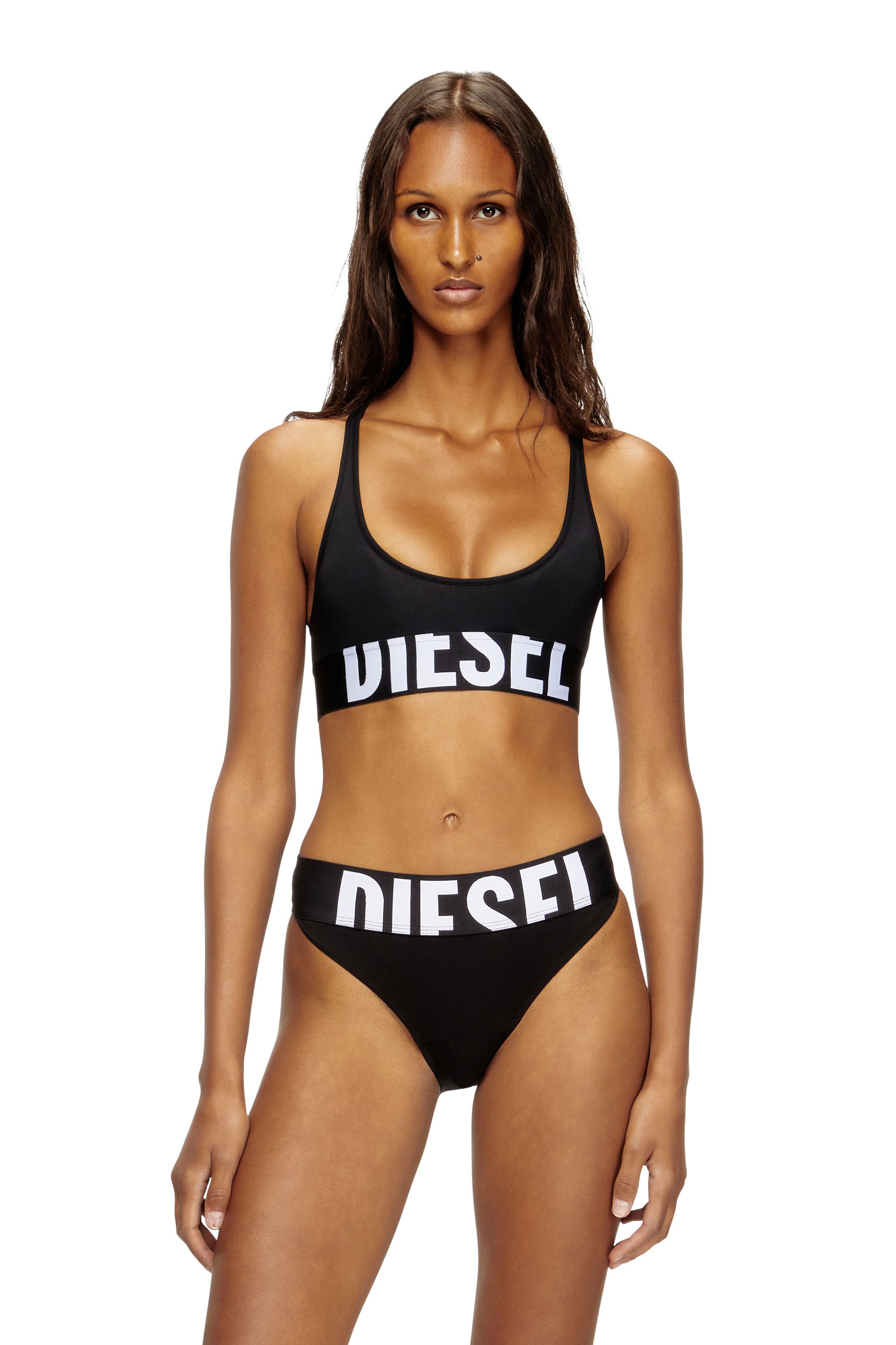 Diesel - ALLISON-D-POP, Female's Microfibre sports bra with cut-off logo in ブラック - 1