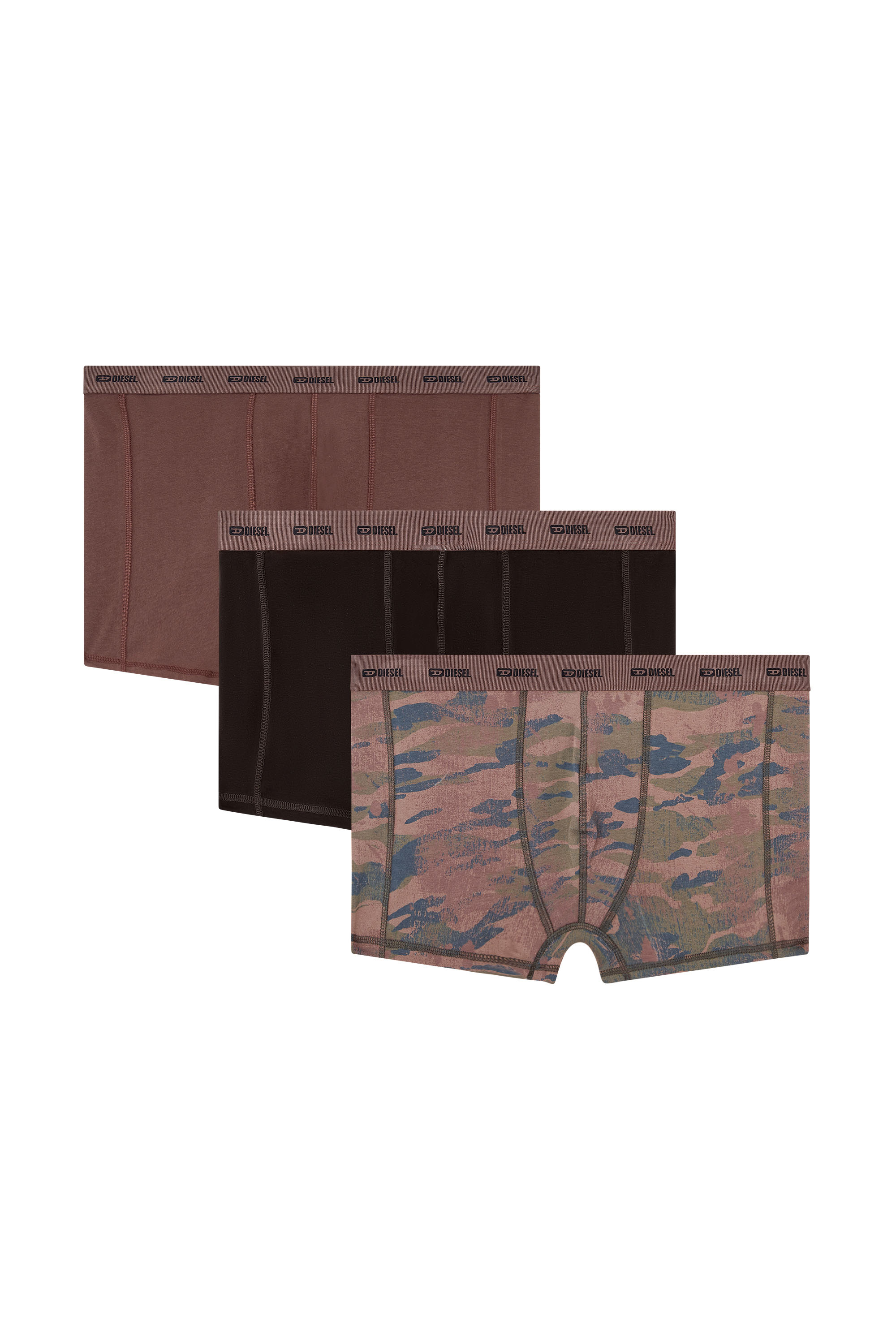 Diesel - DAMIEN-UTLT-3PACK, Male's 3-pack of boxer briefs plain and camo in ブラウン/ブラック - 1