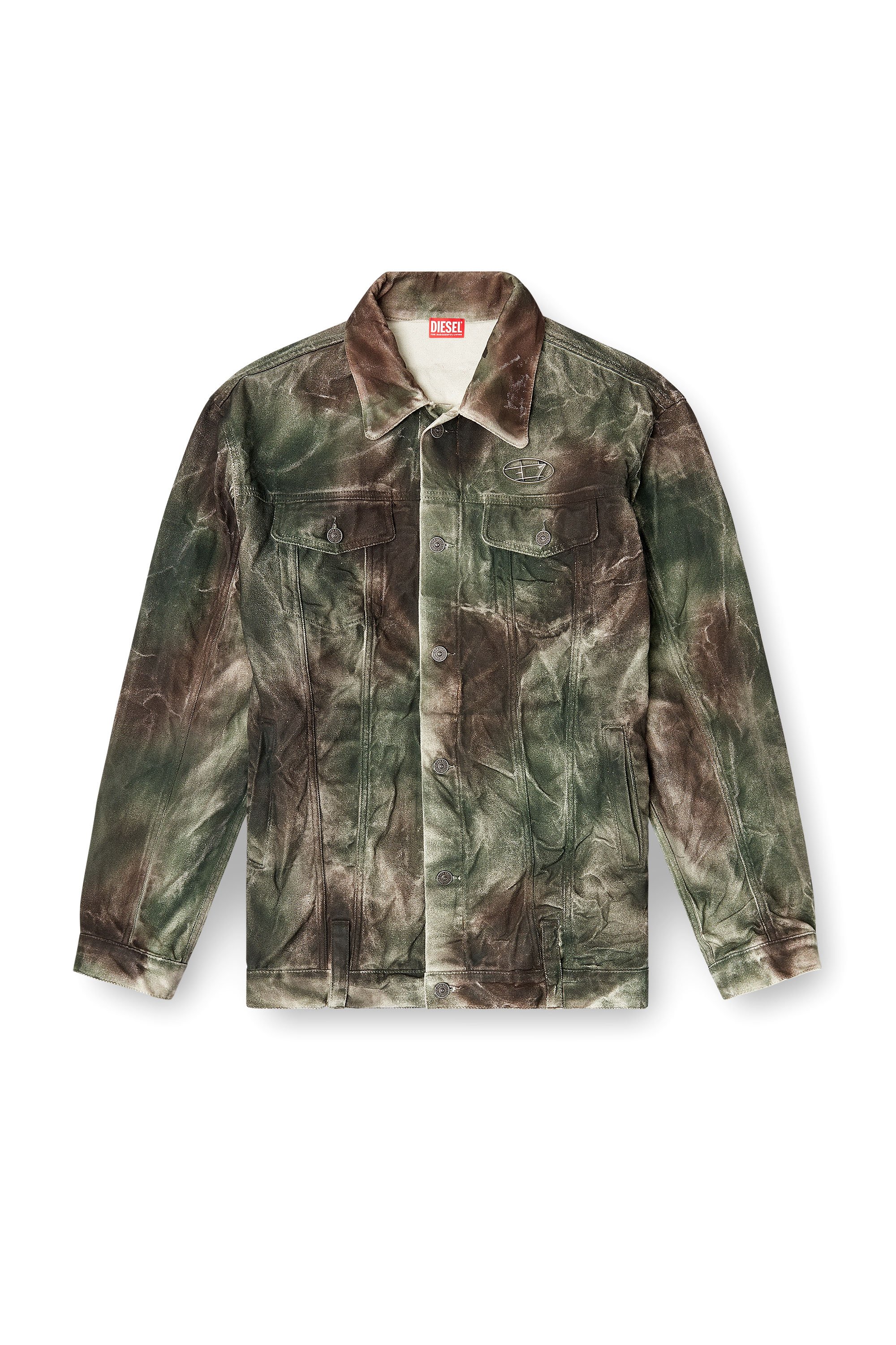 Diesel - J-THUG-JKT, Unisex's Trucker jacket in crinkled camo canvas in ブラウン/グリーン - 3