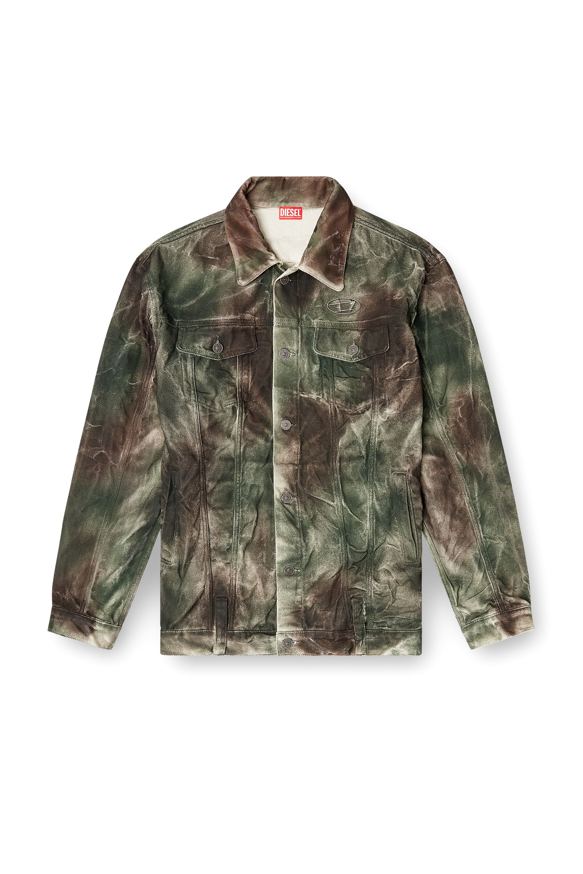 Diesel - J-THUG-JKT, Unisex's Trucker jacket in crinkled camo canvas in ブラウン/グリーン - 2