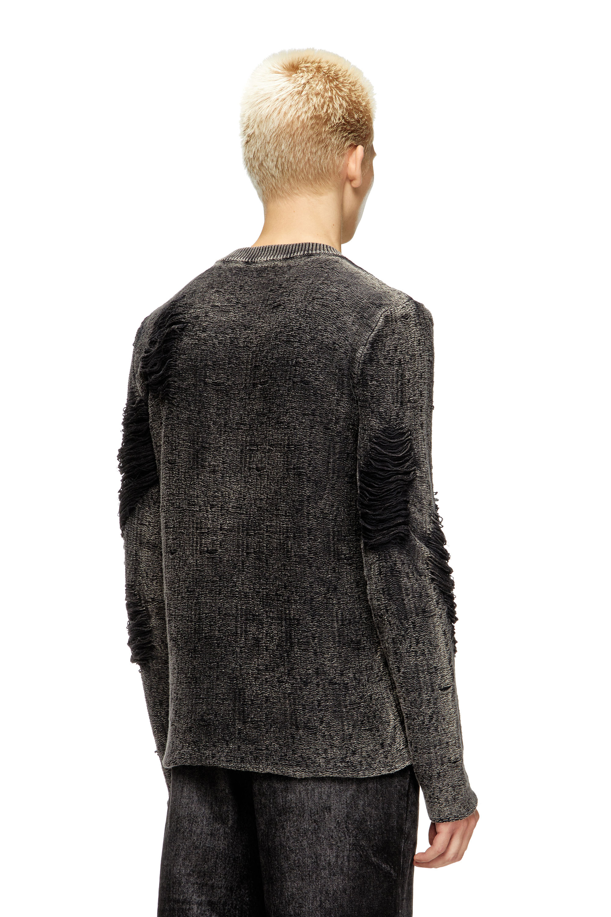 Diesel - K-FJORDI-ROUND, Male's Destroyed jumper with floating yarns in ブラック - 4