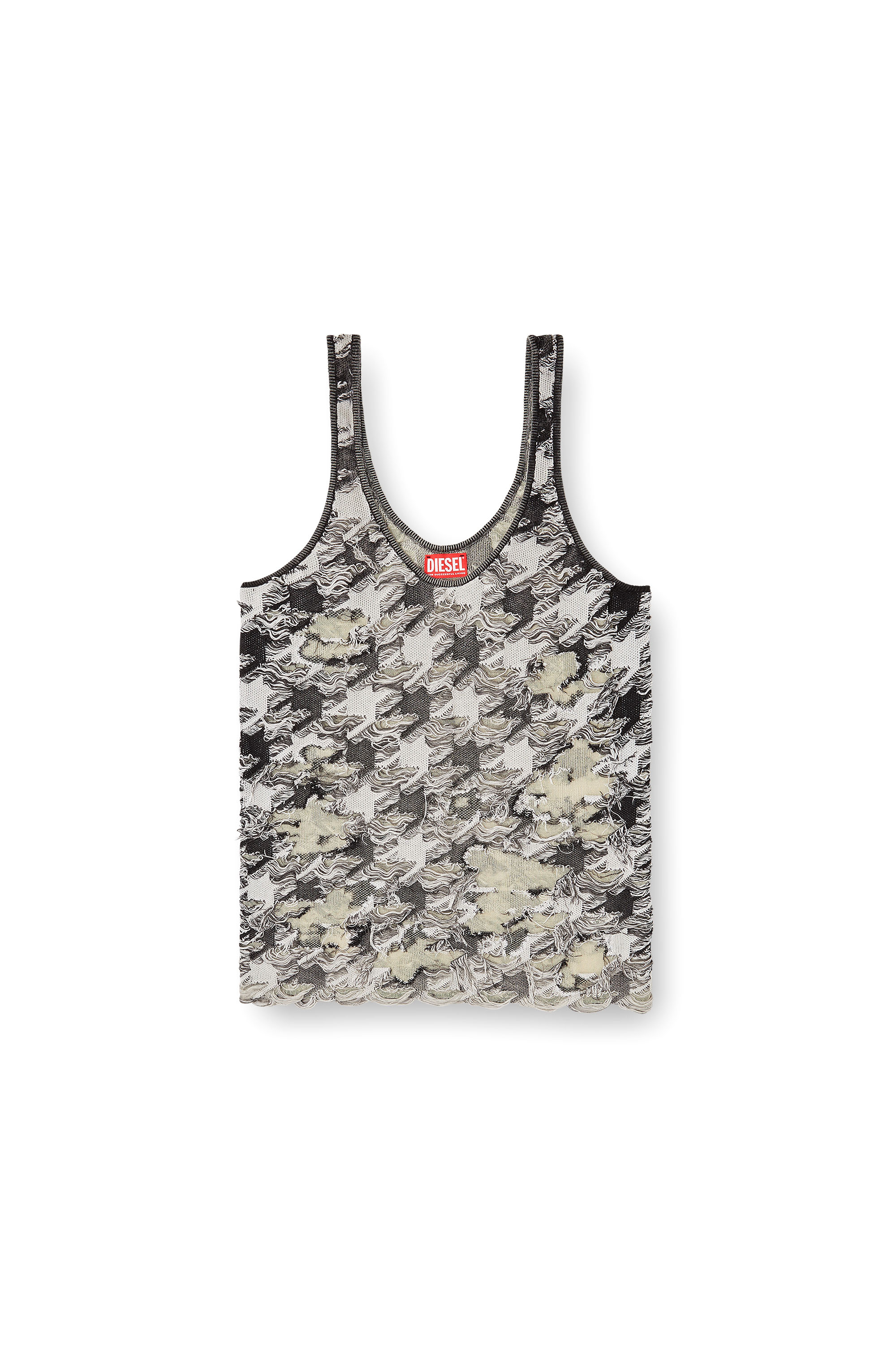 Diesel - M-SIGNE, Female's Tank top in devoré houndstooth jacquard in グレー/ホワイト - 2