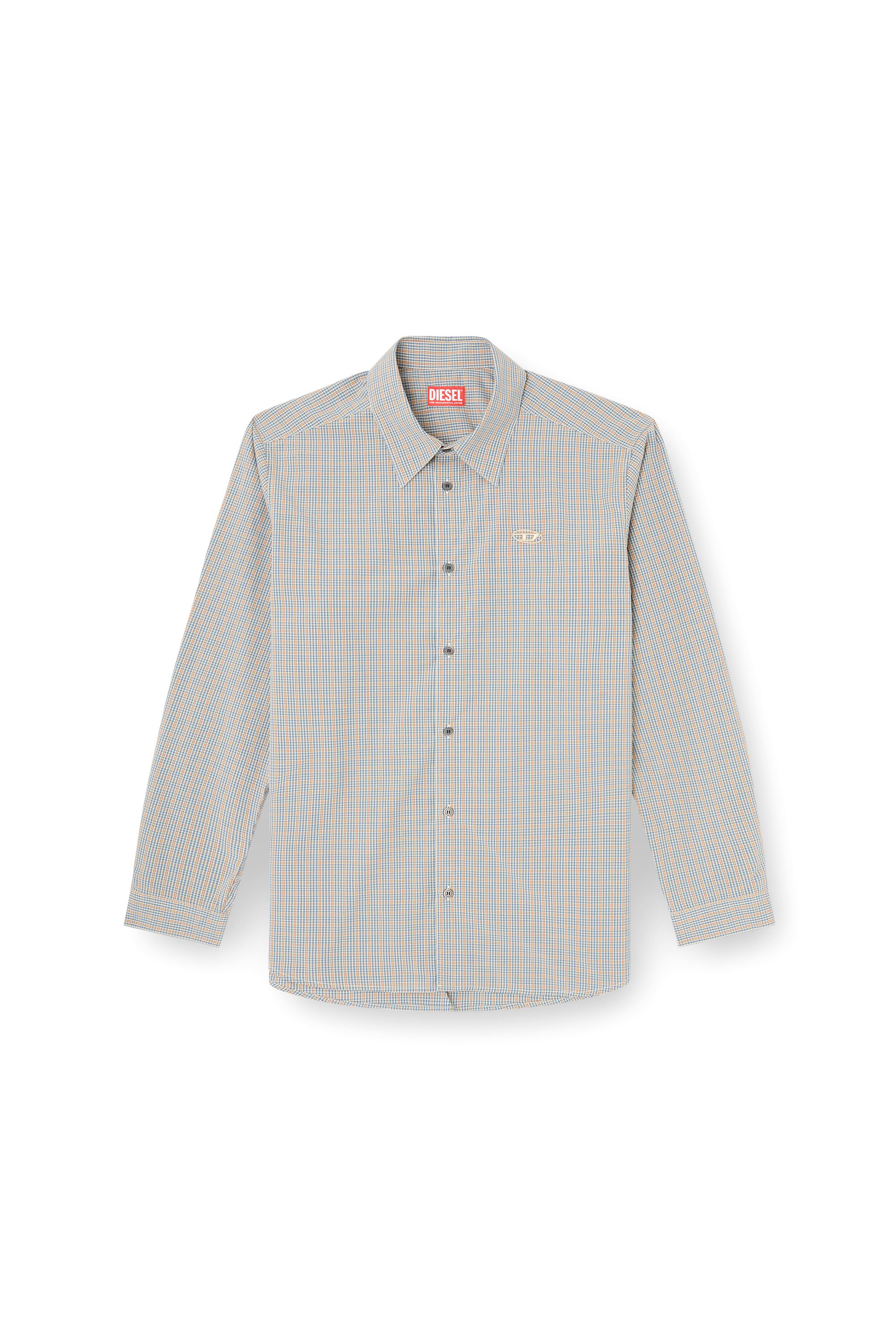 Diesel - S-SIMPLY-DLBV, Male's Checked shirt with Oval D embroidery in ブラウン/グレー - 3