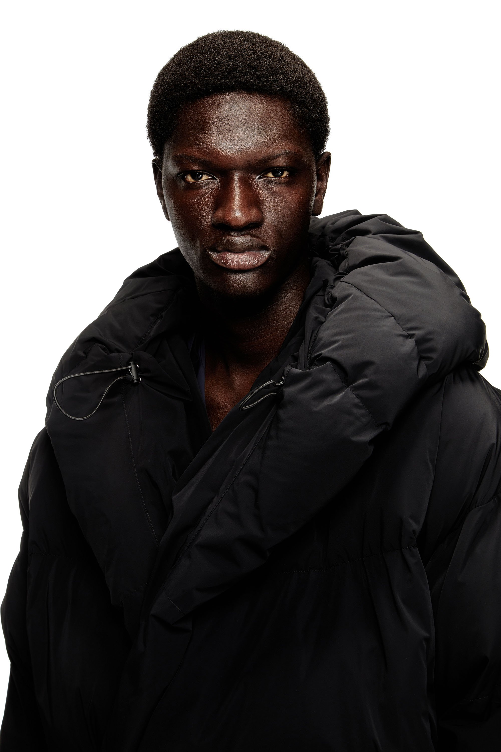 J-SCOTTS-PADDED-A Wrap puffer jacket in stretch nylon｜ブラック