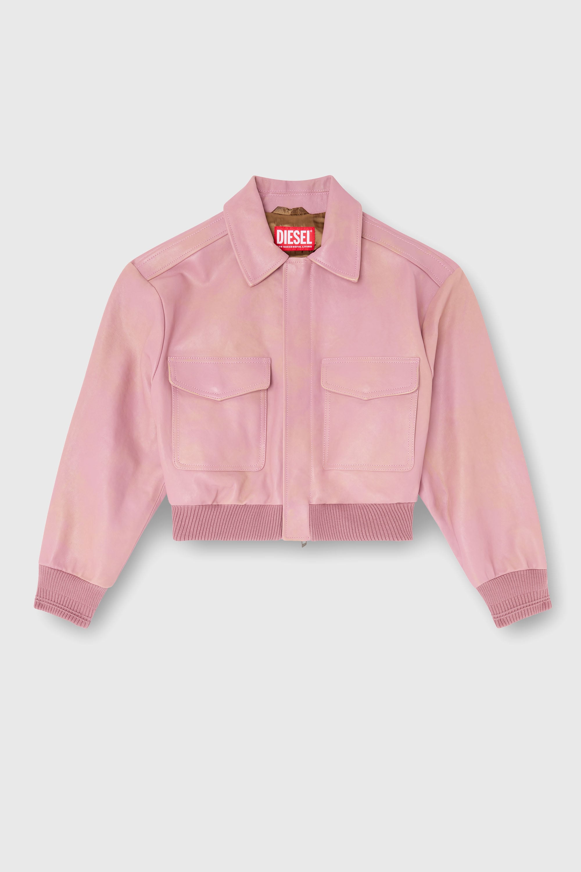 Diesel - L-AVIA, Female's Aviator jacket in treated leather in ピンク / ホワイト - 2