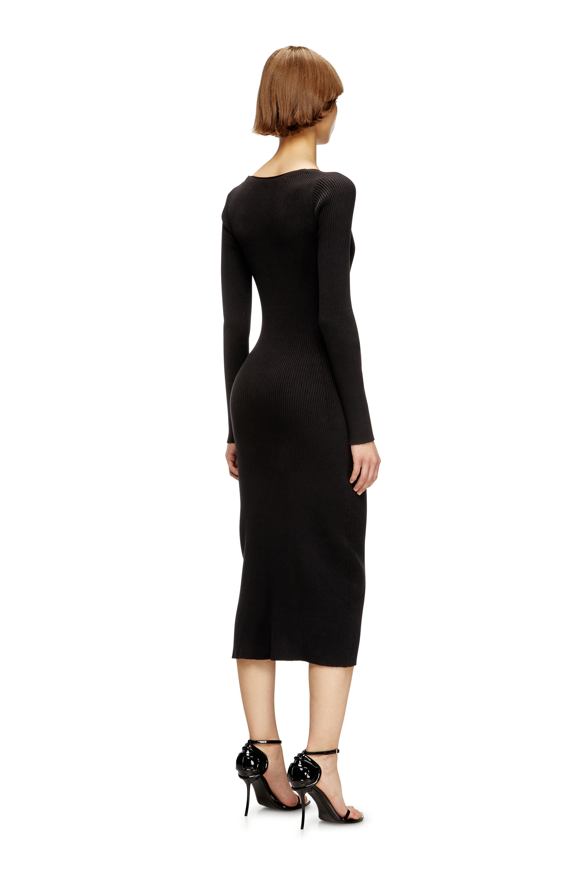 Diesel - M-MELTI-LS, Female's Ribbed midi dress with cargo pockets in ブラック - 3