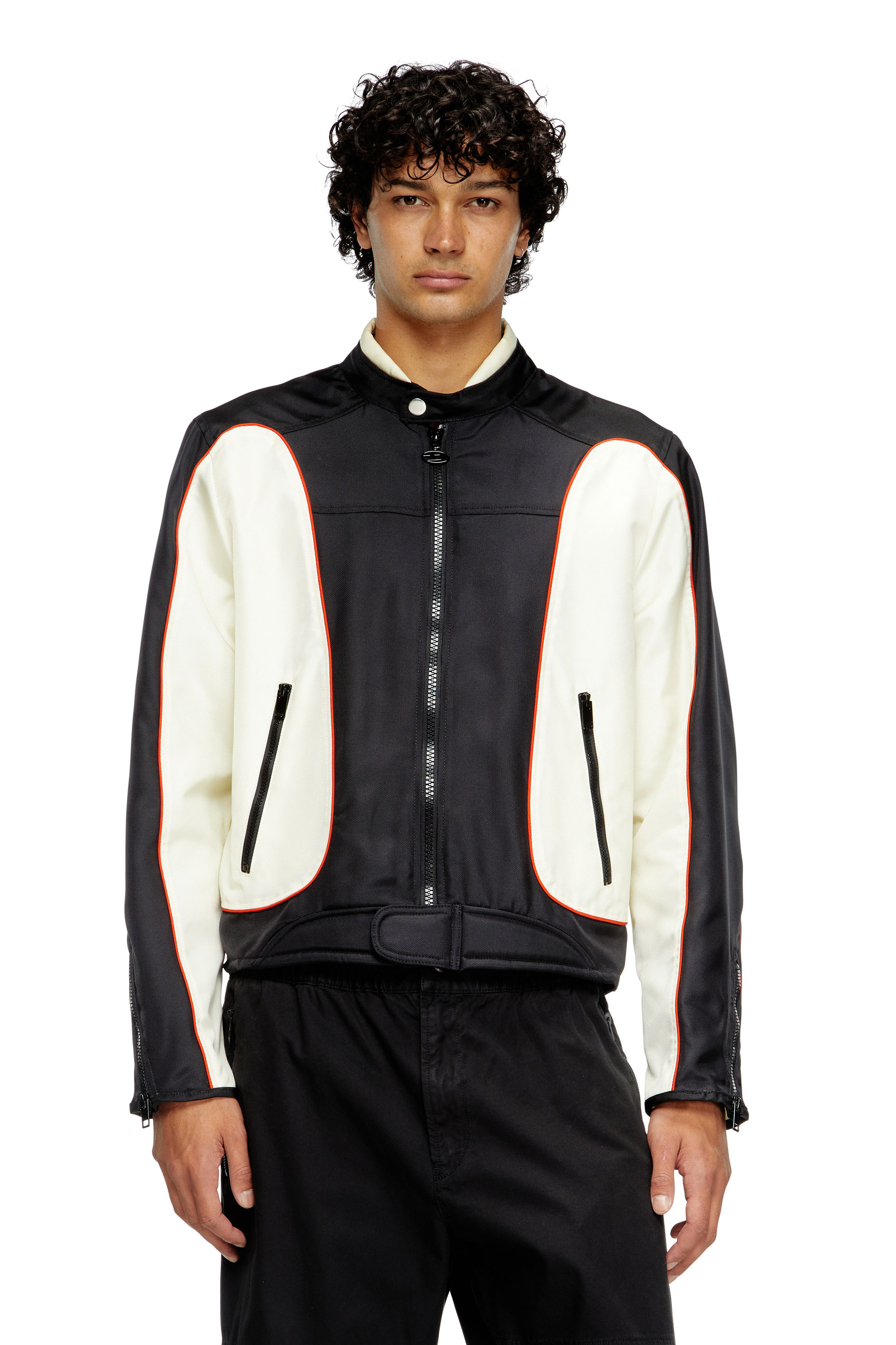 Diesel - J-BLINK-A, Male's Colour-block biker jacket with piping in ホワイト/ブラック - 1
