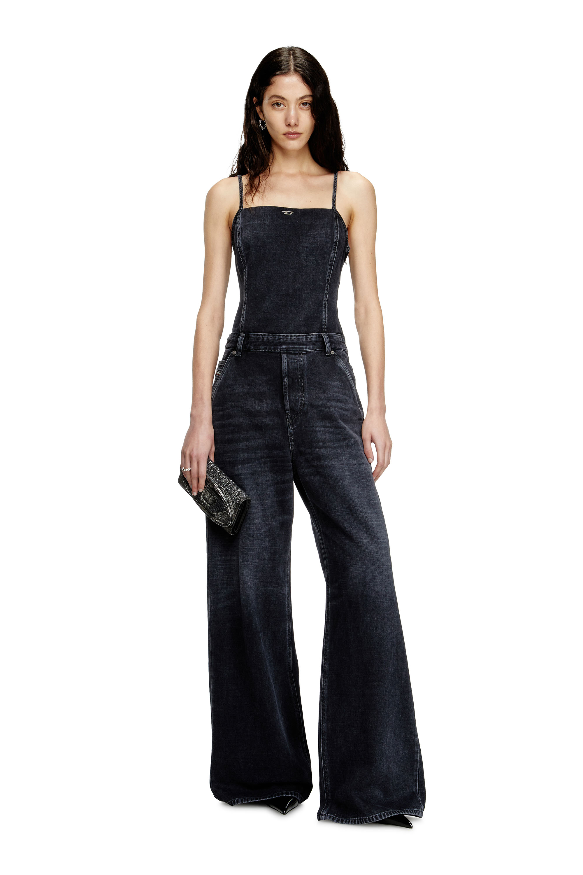 Diesel - DE-VORS, Female's Strappy jumpsuit in batavia-weave denim in ブラック - 3