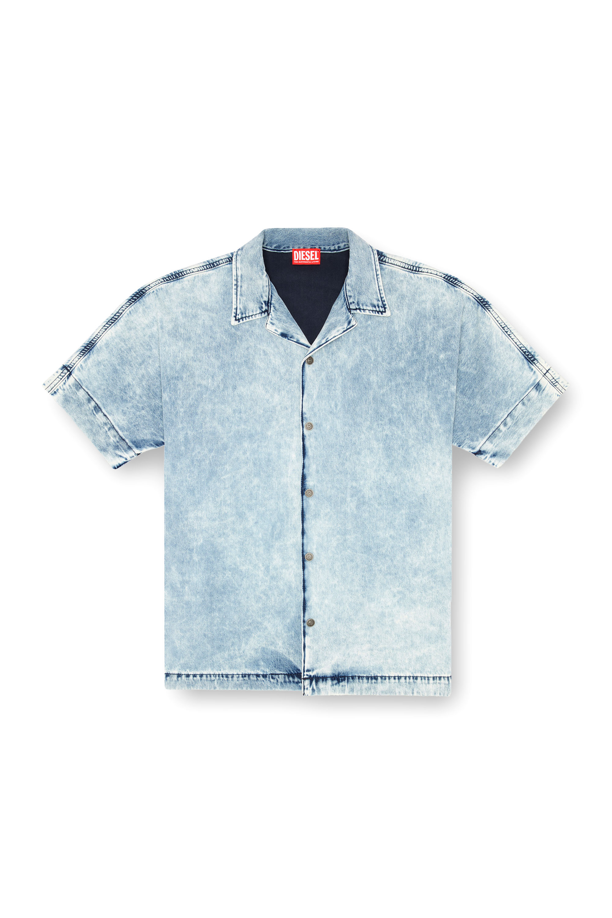 Diesel - D-NABIL-S, Male's Denim bowling shirt with Oval D in ライトブルー - 3