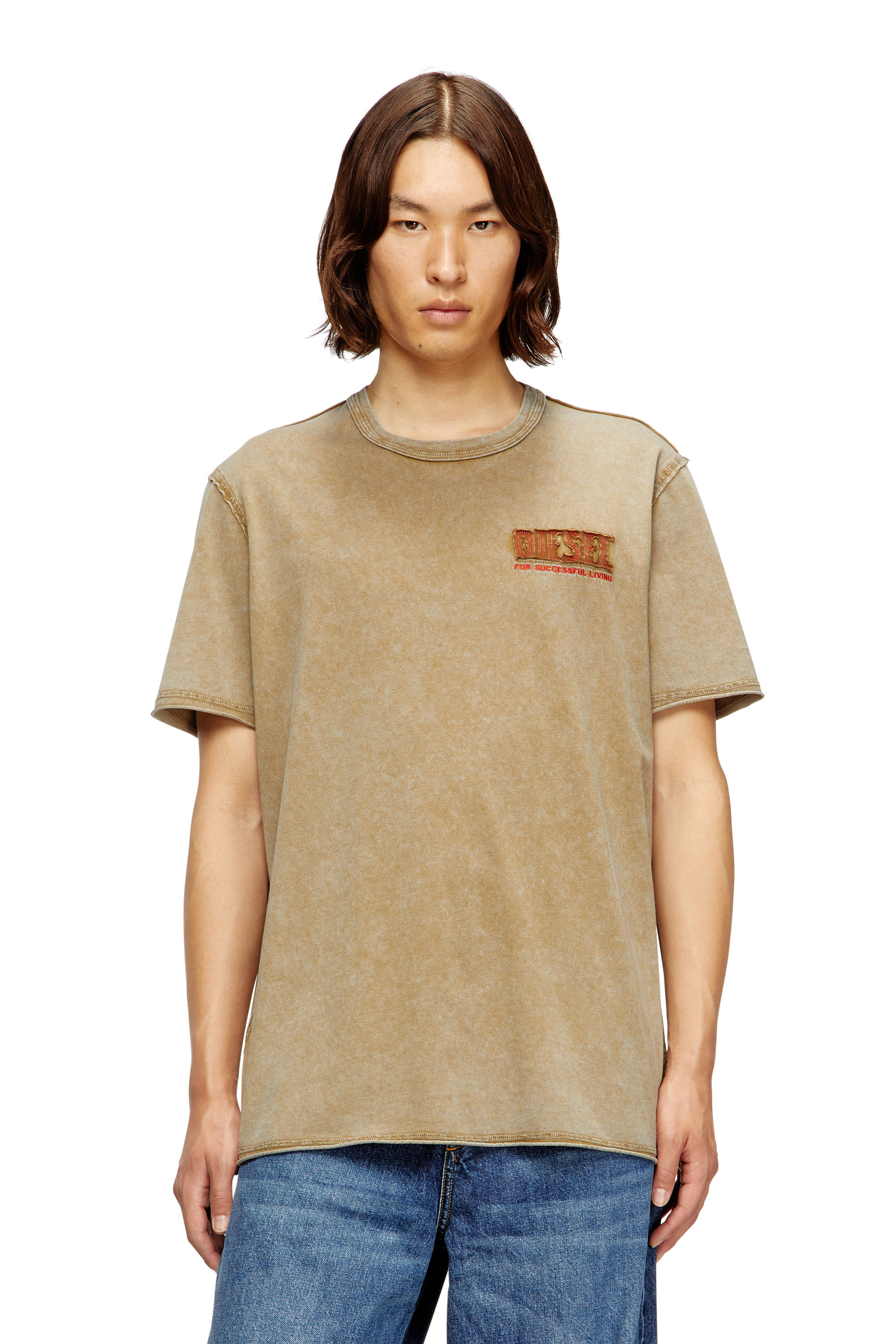 Diesel - T-RAWJUST-V1, Male's Tシャツ in ライトブラウン - 3