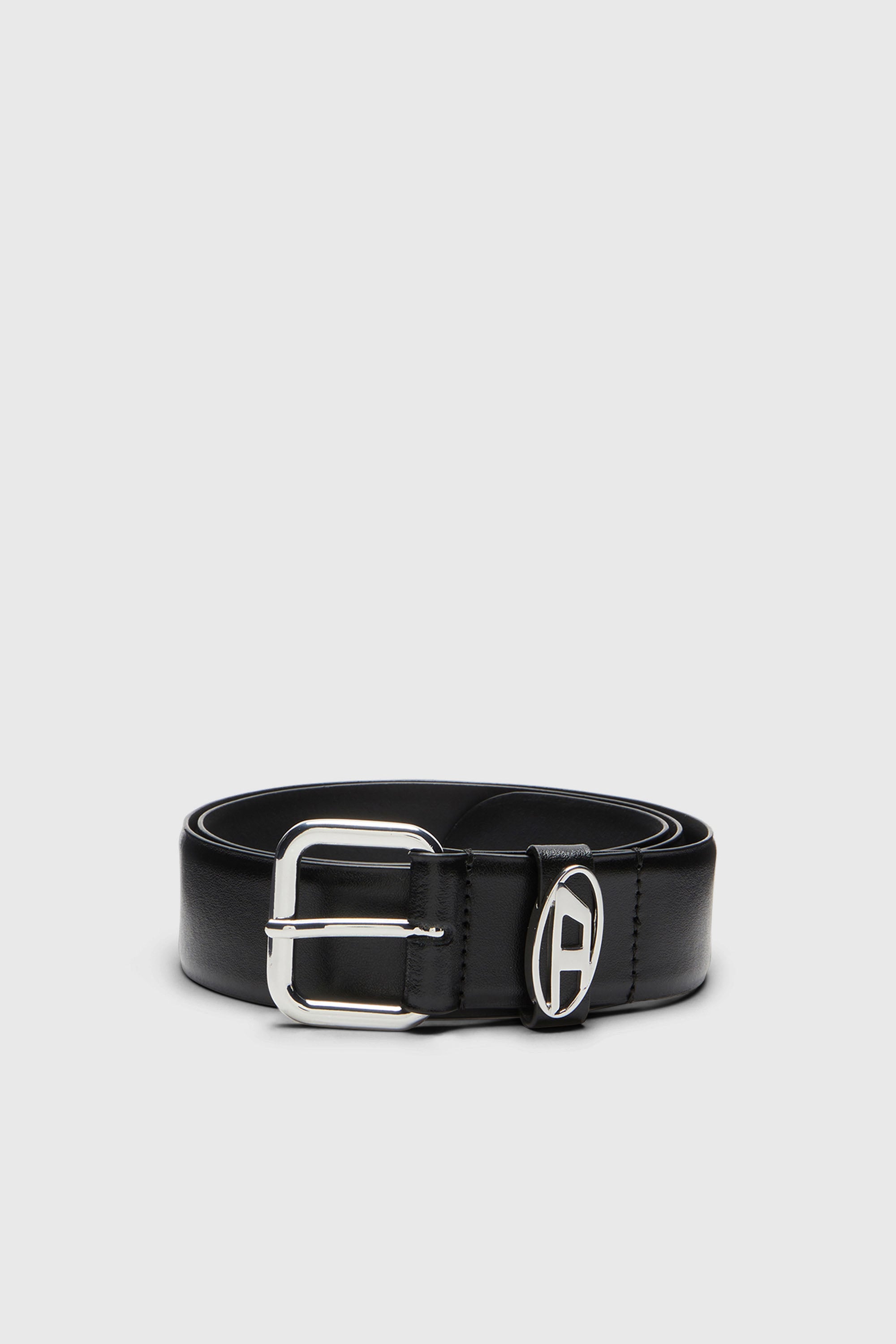 Diesel - B-1DR OVAL D LOOP, Unisex's 3.9cm logo-plaque embellished leather belt in ブラック/シルバー - 1