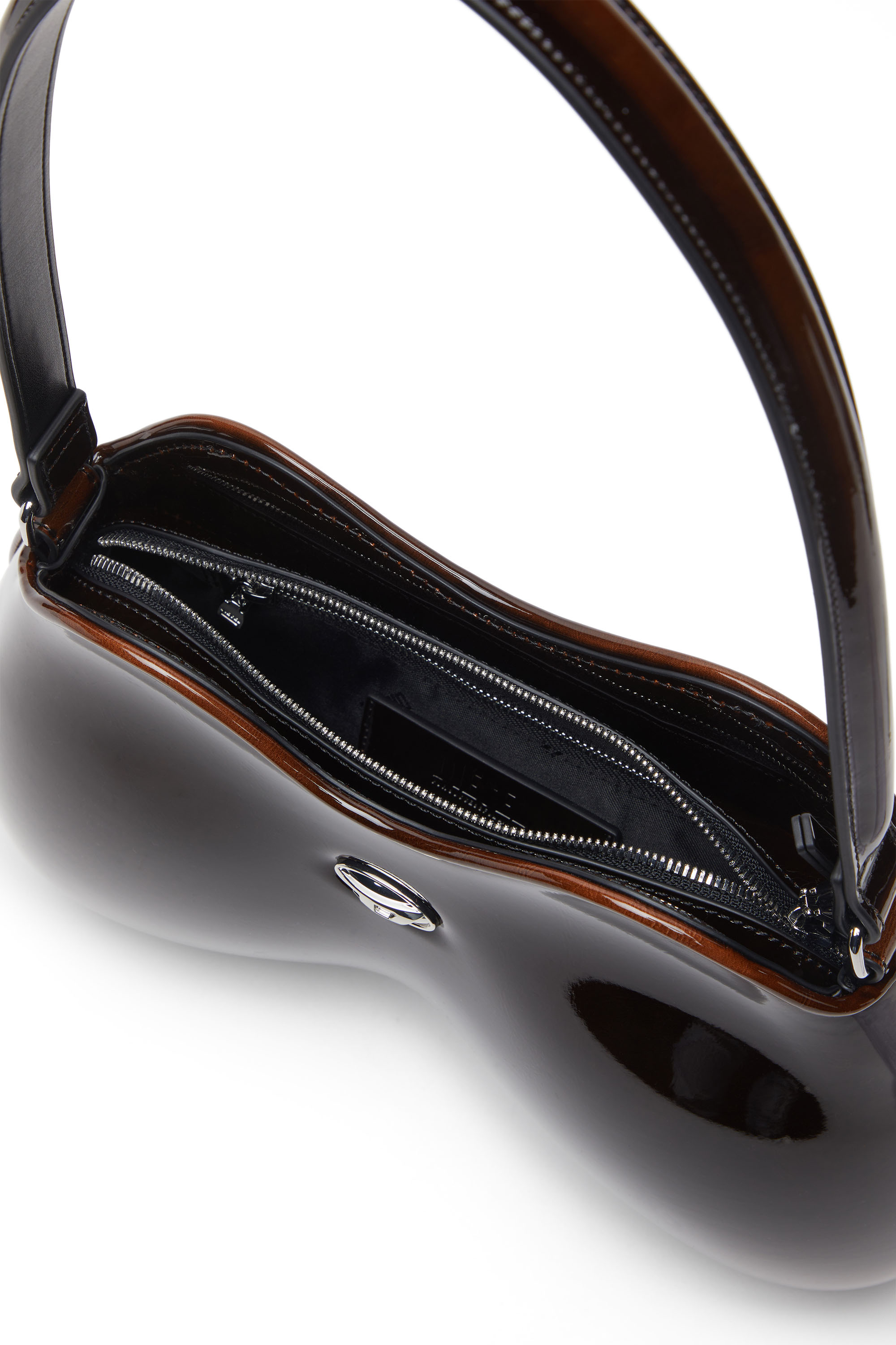 Diesel - DOUBLE-D SHOULDER, Female's Rigid shoulder bag in dégradé glossy PU in ブラウン - 4