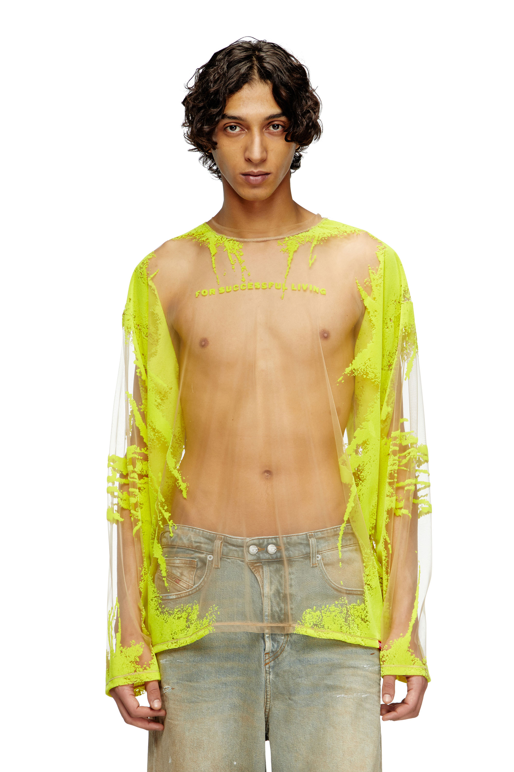 Diesel - T-HASSAN-LS-A, Unisex's Long-sleeve nylon T-shirt with lyrics print in イエロー - 3