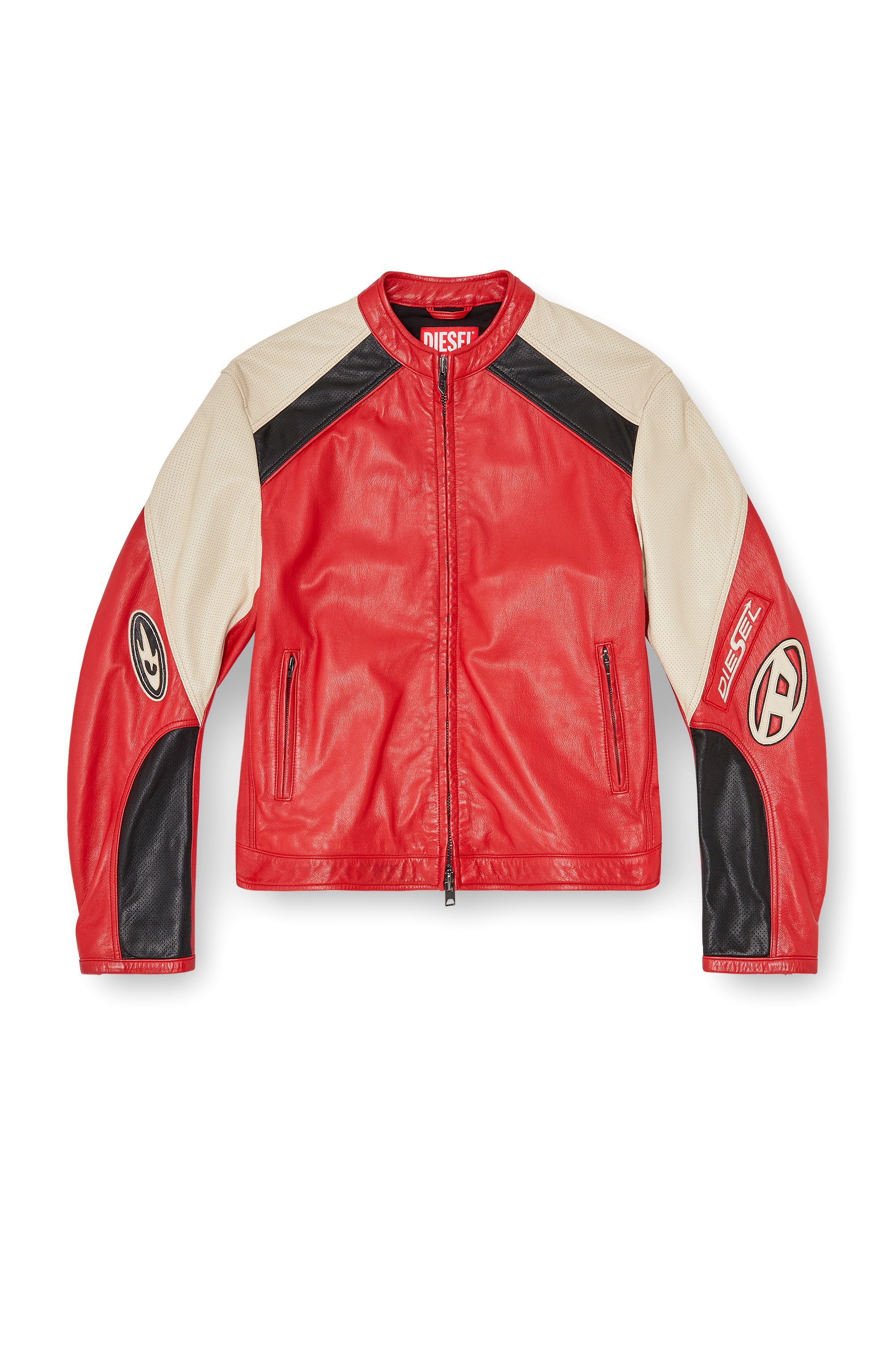 Diesel - L-AHTI, Male's レザージャケット in ベージュ/レッド - 2