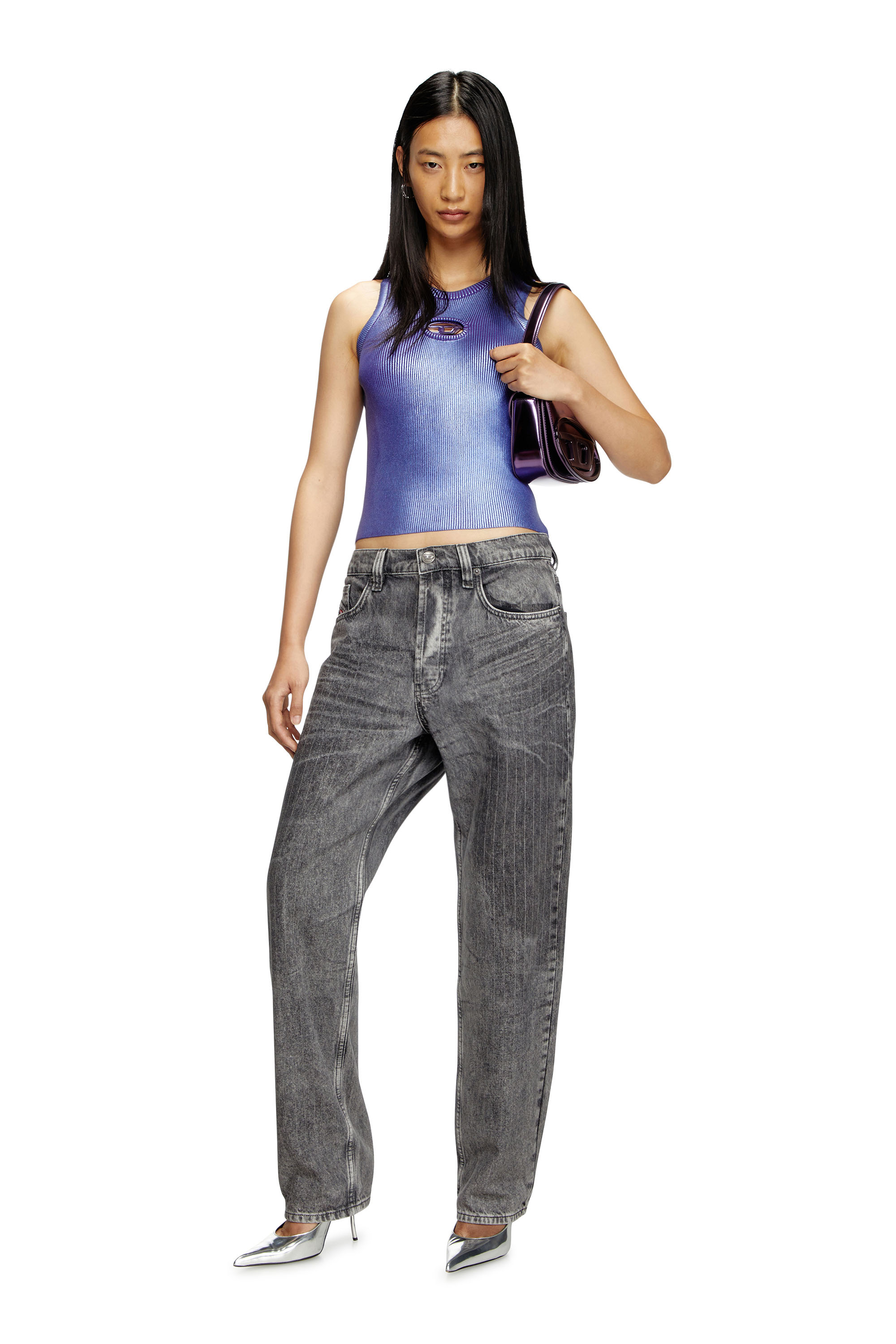 Diesel - M-CADDIX-TOP-M, Female's Tank top in metallic ribbed knit in バイオレット - 2