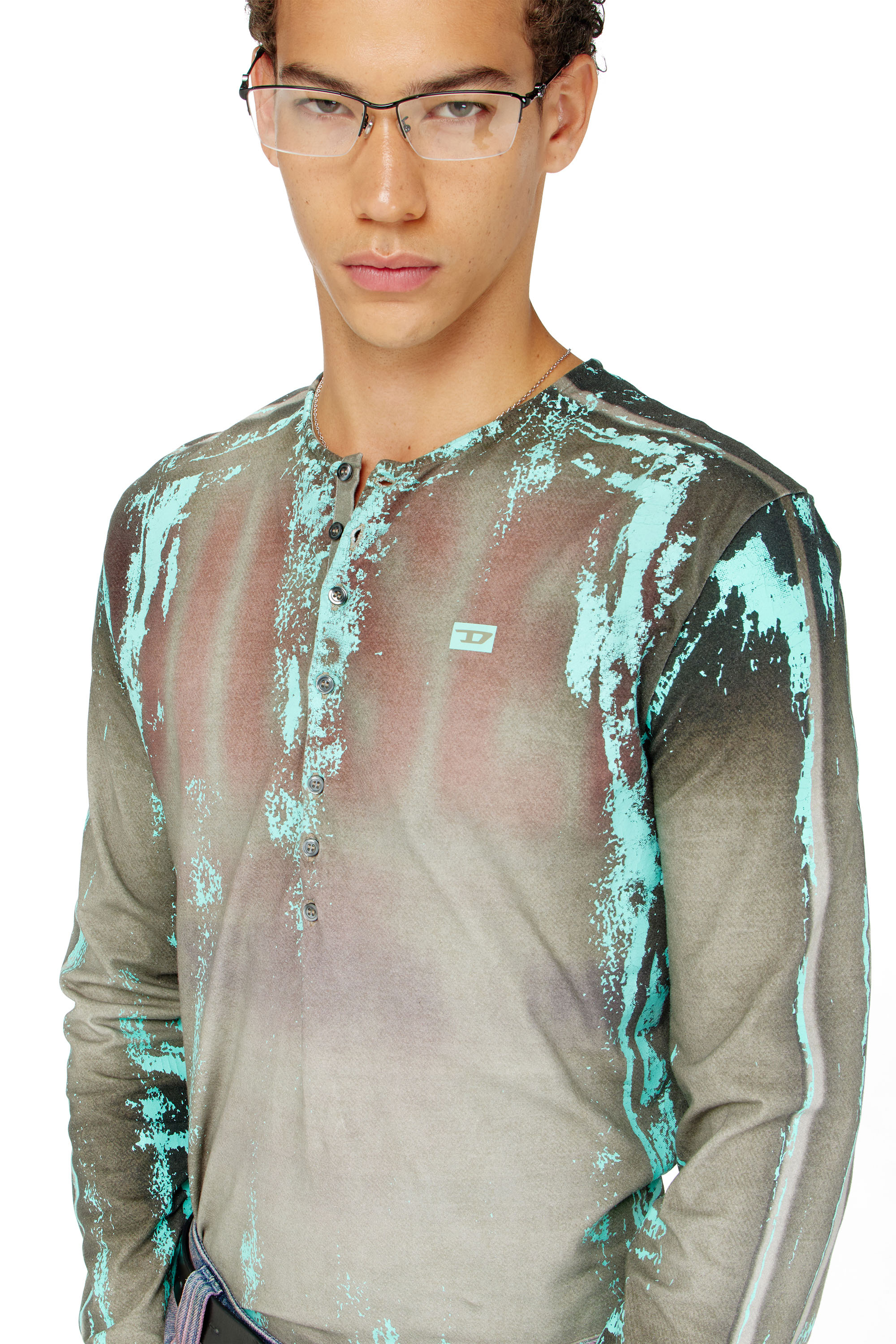 Diesel - T-FYNO-ML, Male's Grandad T-shirt in cracked leather-effect jersey in null - 3