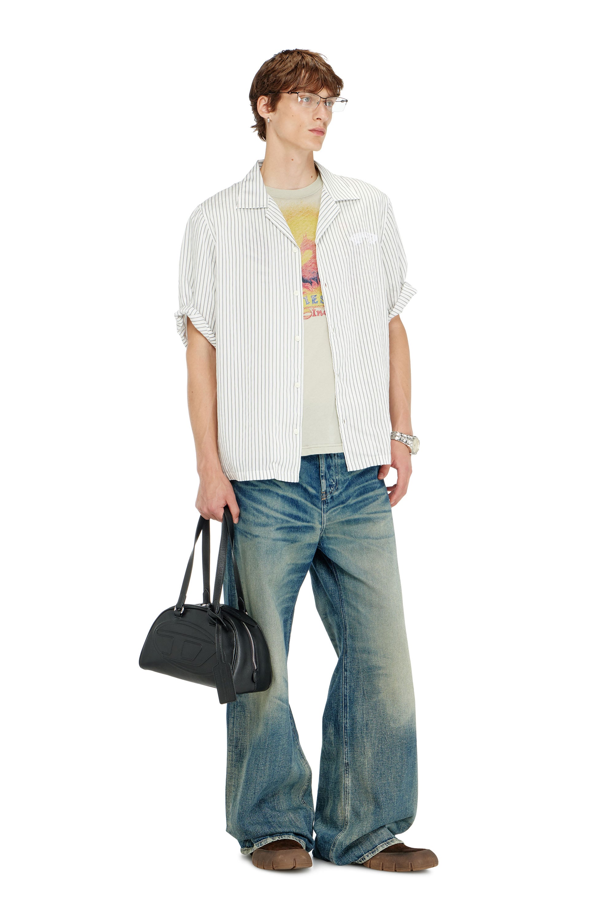 Diesel - S-MAC-EFBV, Male's 半袖シャツ in ホワイト/グレー - 2