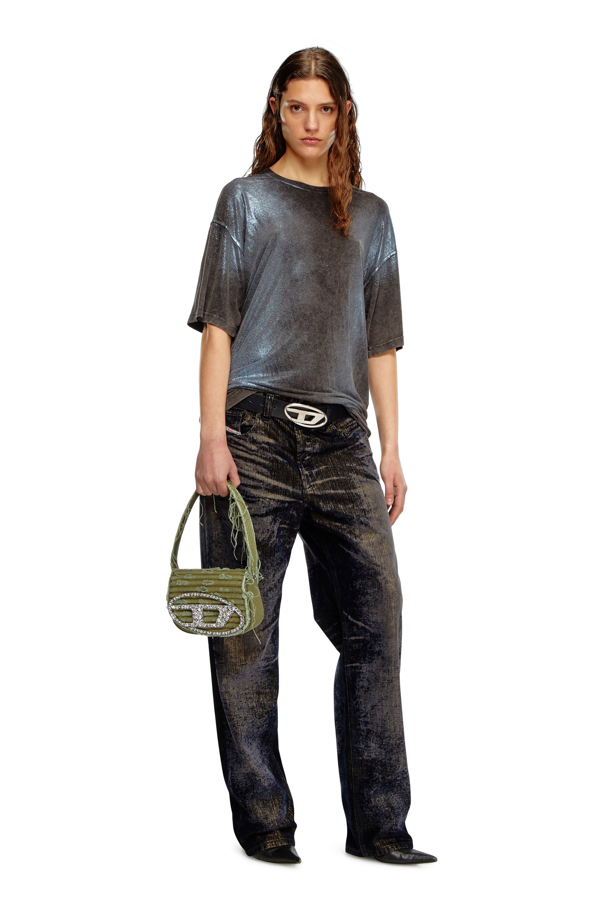 Diesel - 1DR, Female's 1DR-Iconic shoulder bag in canvas and leather in ミリタリーグリーン - 6